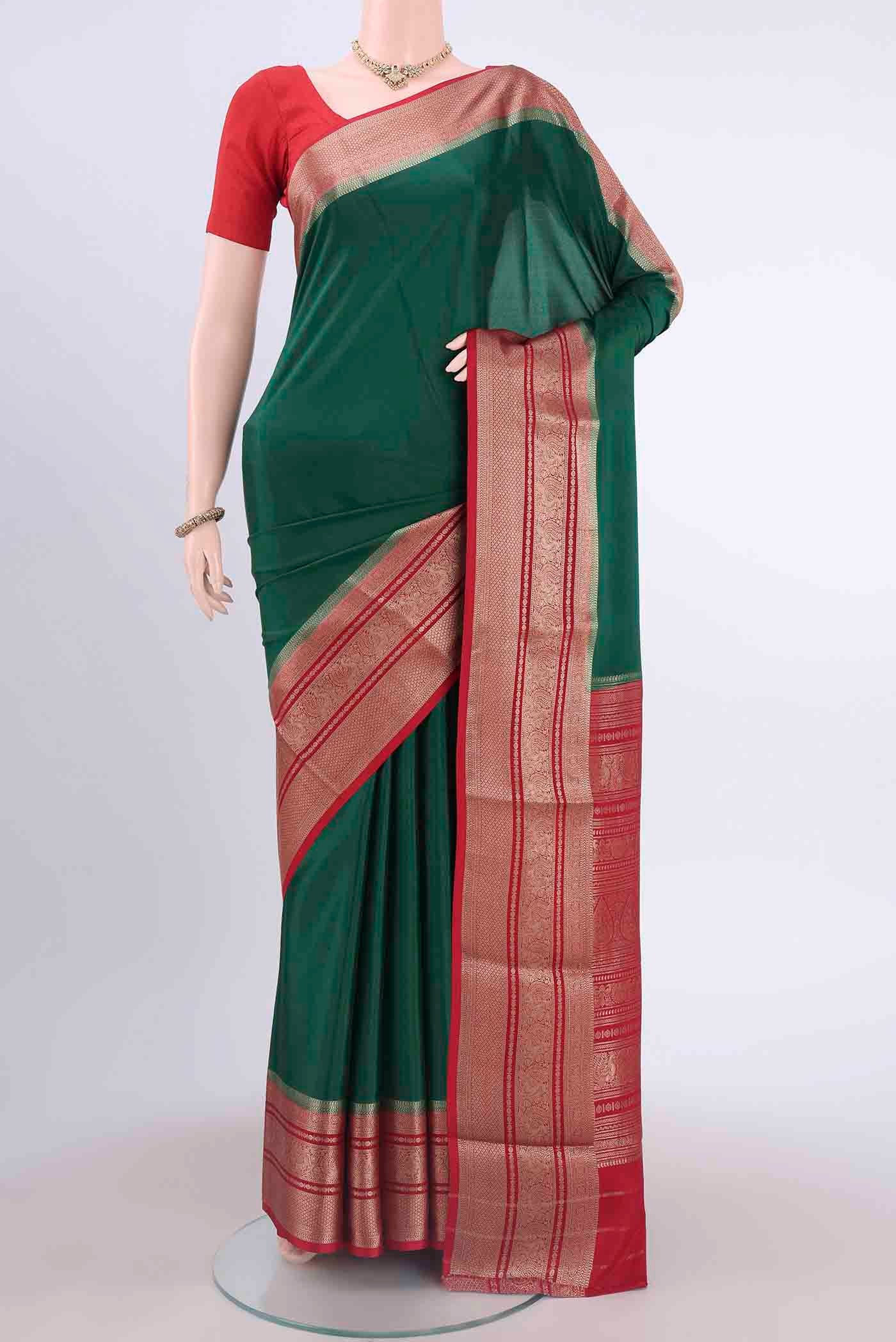 Bottle Green Dual Tone Mysore Crepe Saree