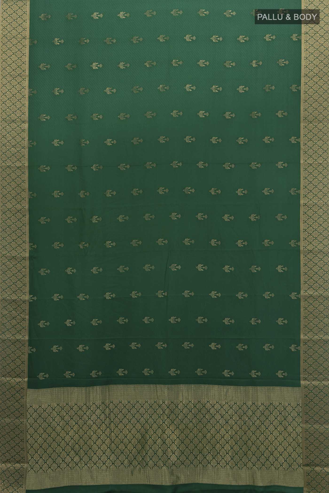 Bottle Green Dual Tone Mysore Crepe Saree - Image 5