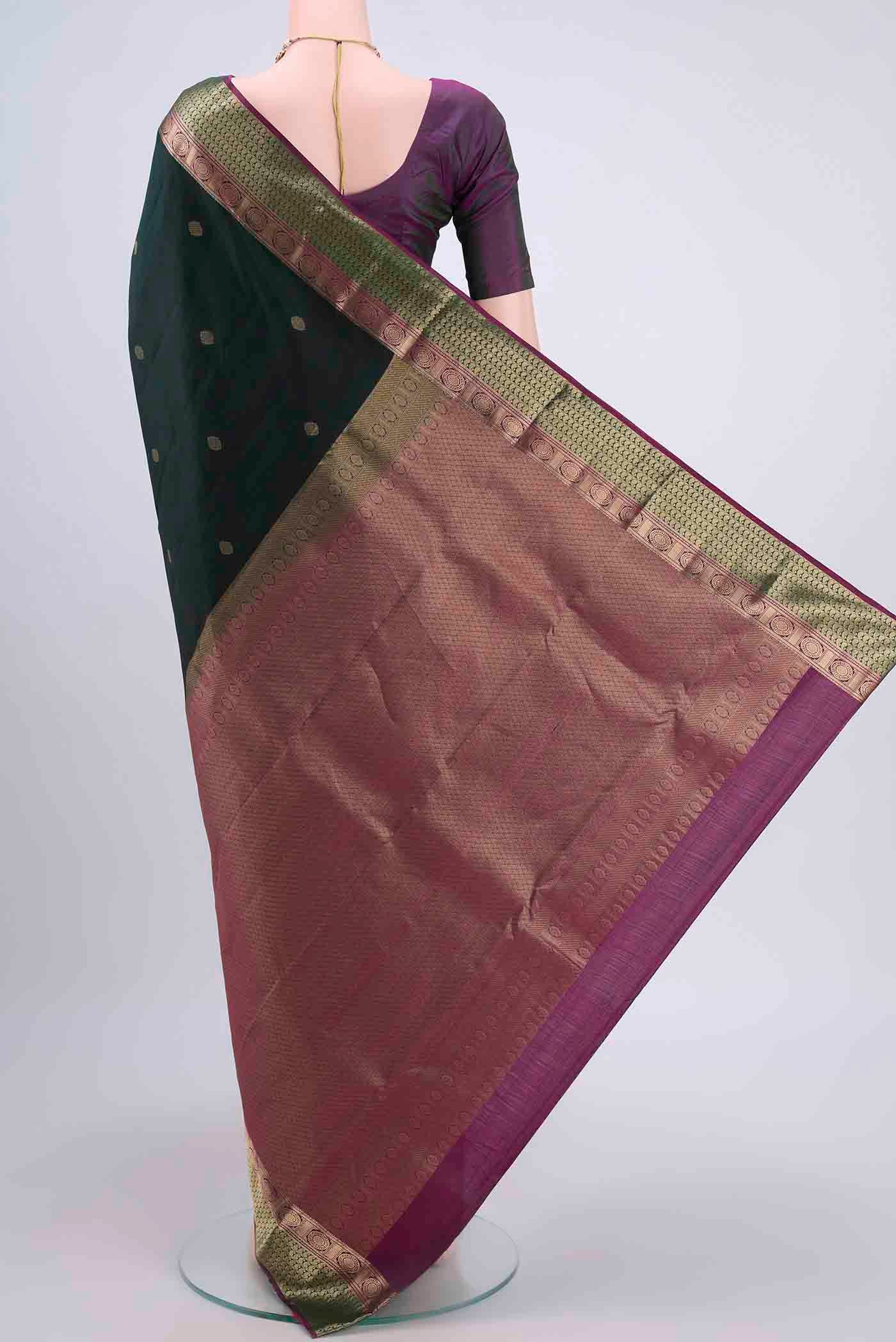 Bottle Green Kanchipuram Silk Saree - Image 3