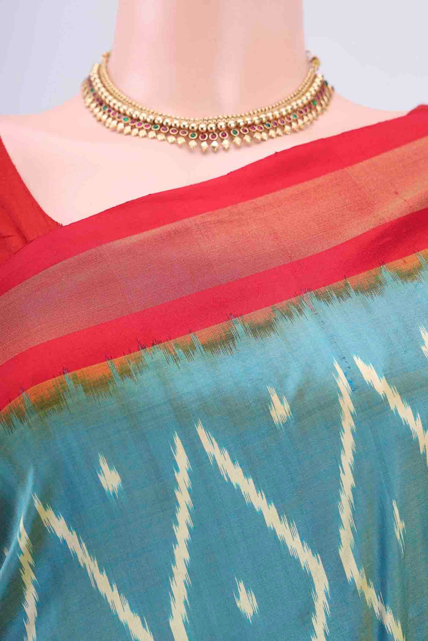 Light Blue Pochampally Silk Saree - Image 2