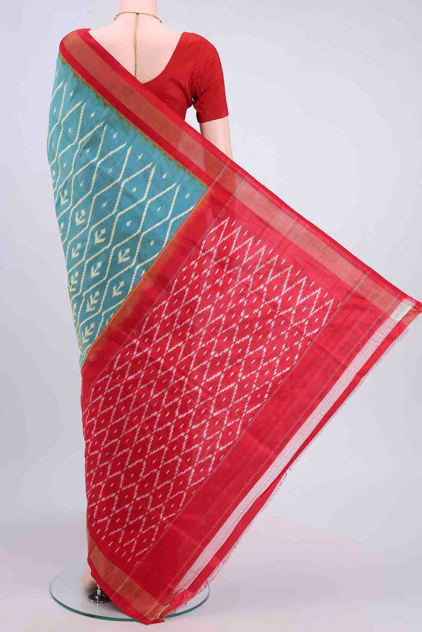 Light Blue Pochampally Silk Saree - Image 3