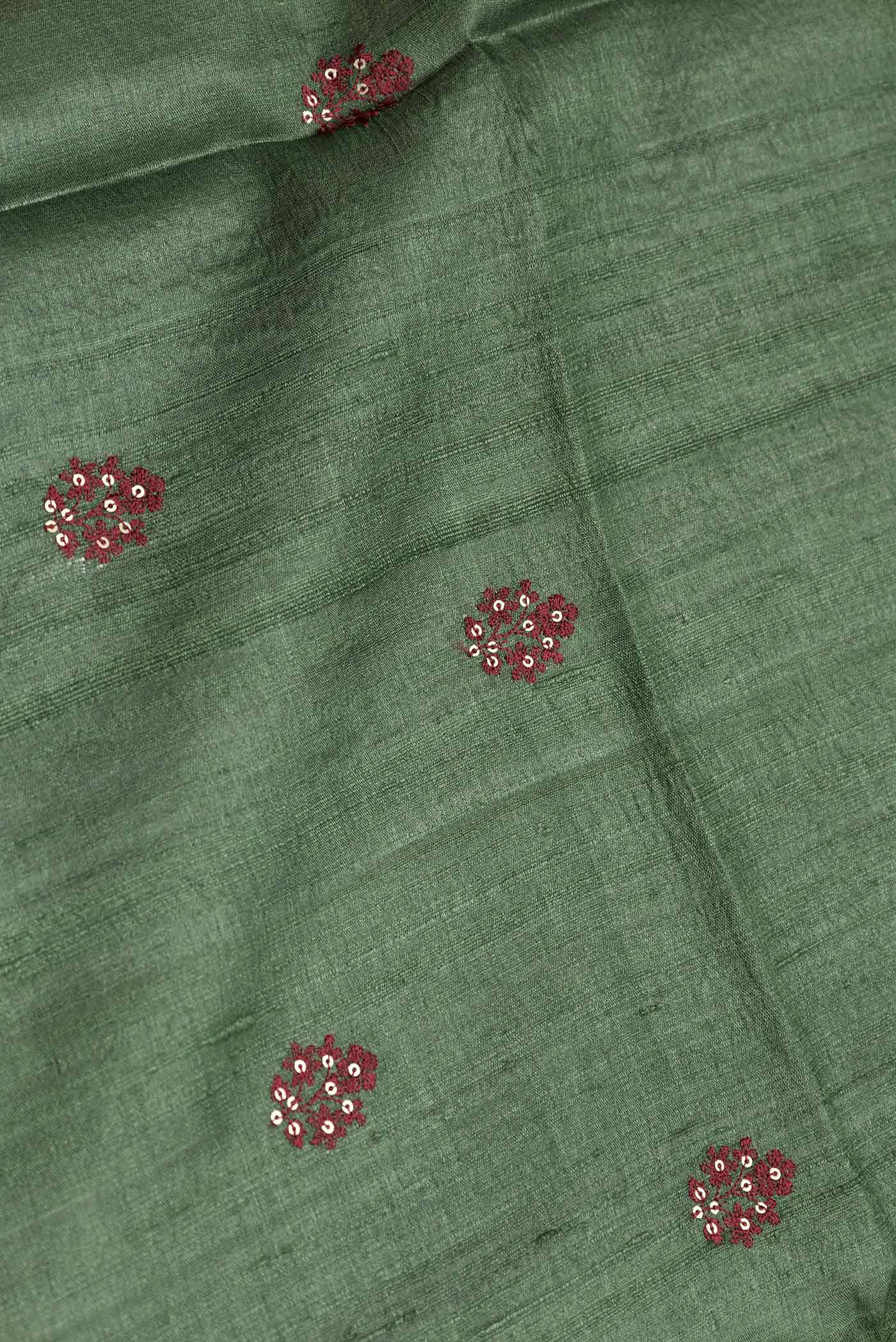 Bottle Green Dual Tone Tussar Silk Saree - Image 2