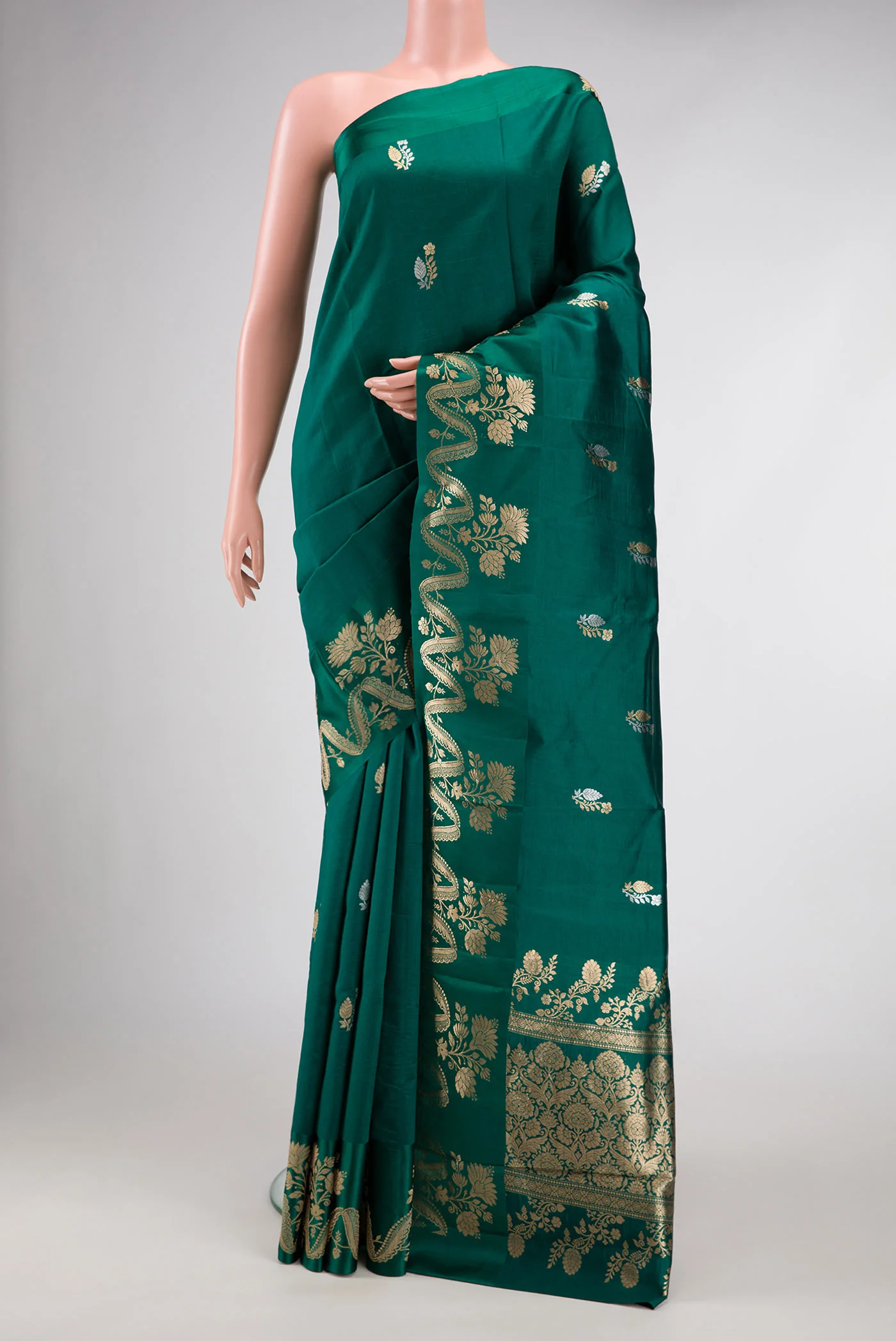 Bottle Green Banarasi Katan Silk Saree