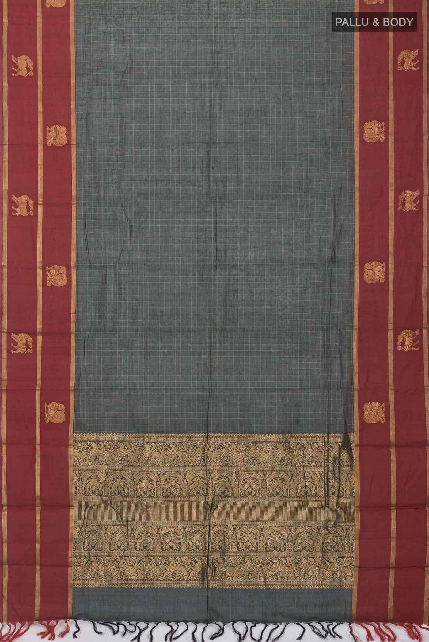 Bottle Green Kanchi Cotton Saree - Image 2