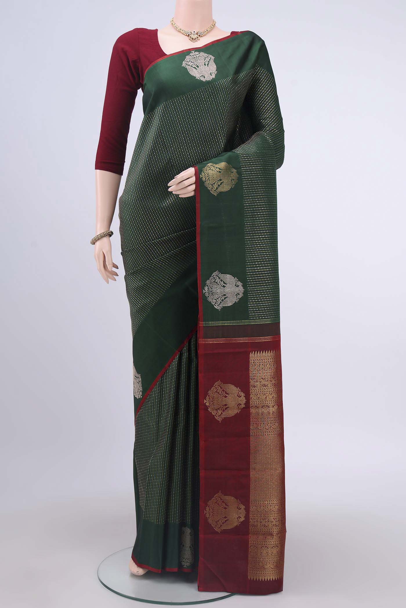 Bottle Green Kanchipuram Saree