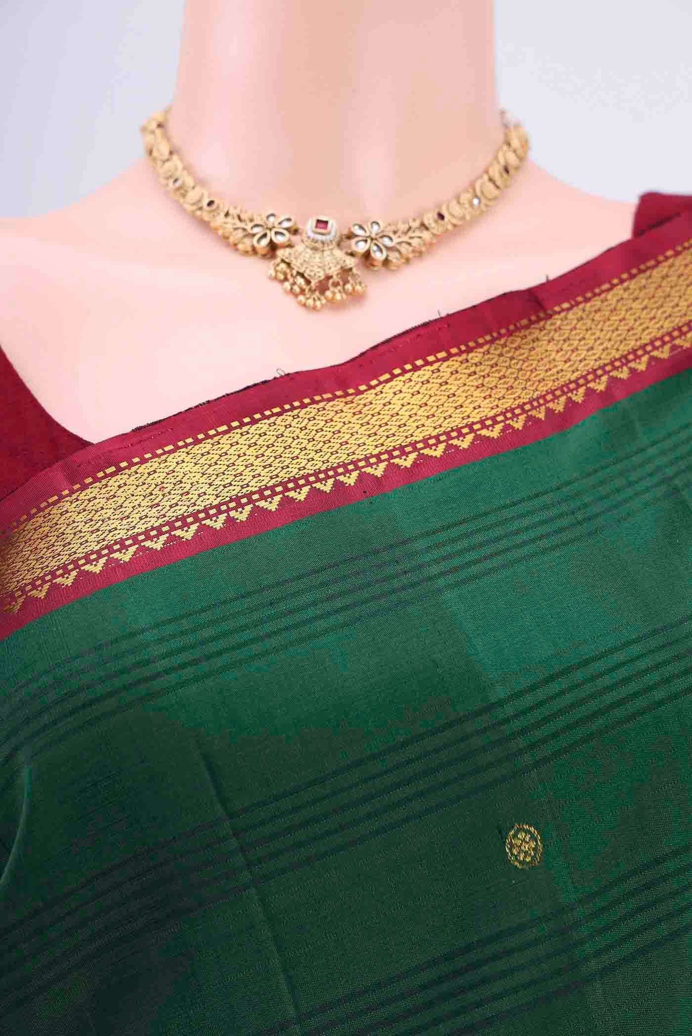 Bottle Green Kanchipuram Saree - Image 2