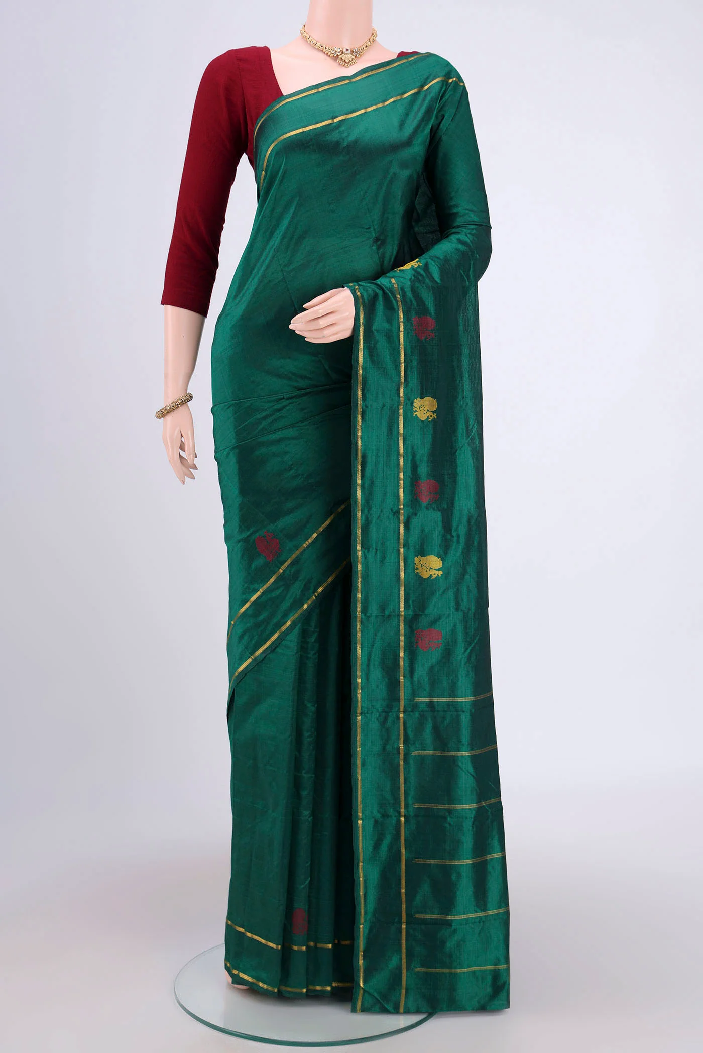 Bottle Green Kanchipuram Silk Saree