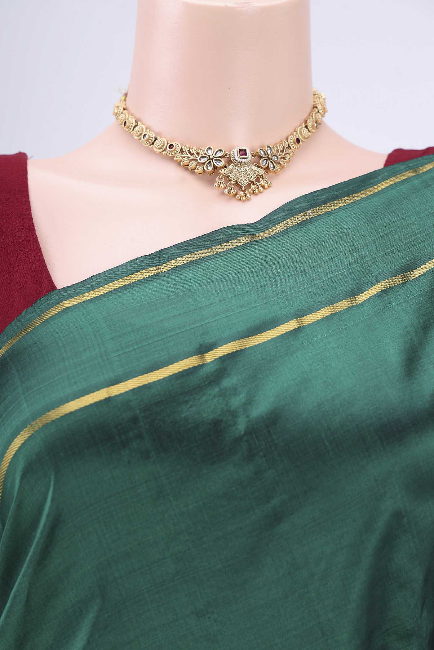 Bottle Green Kanchipuram Silk Saree - Image 2