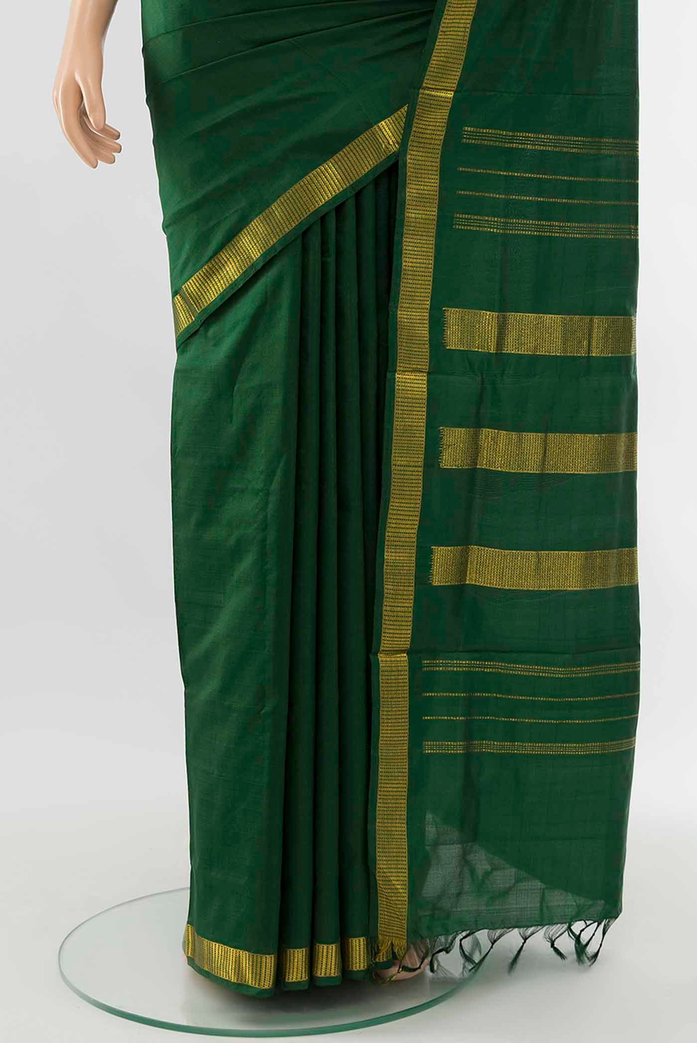 Bottle Green Kanjivaram Silk Nine Yards Saree - Image 3