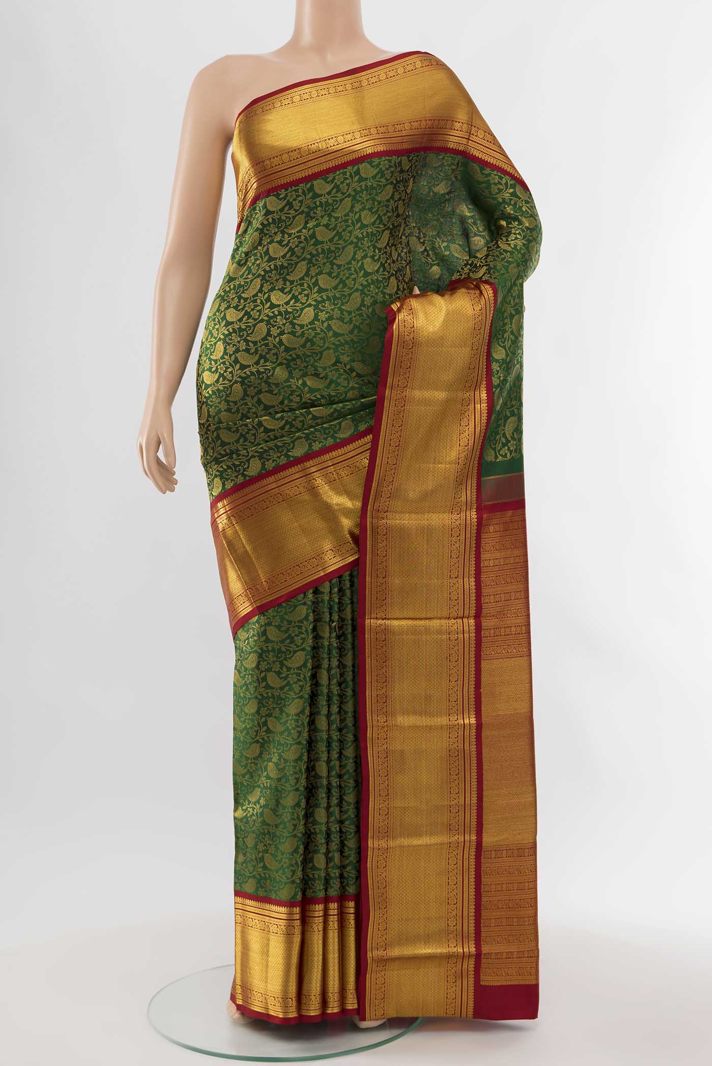 Bottle Green Kanchipuram Silk Saree