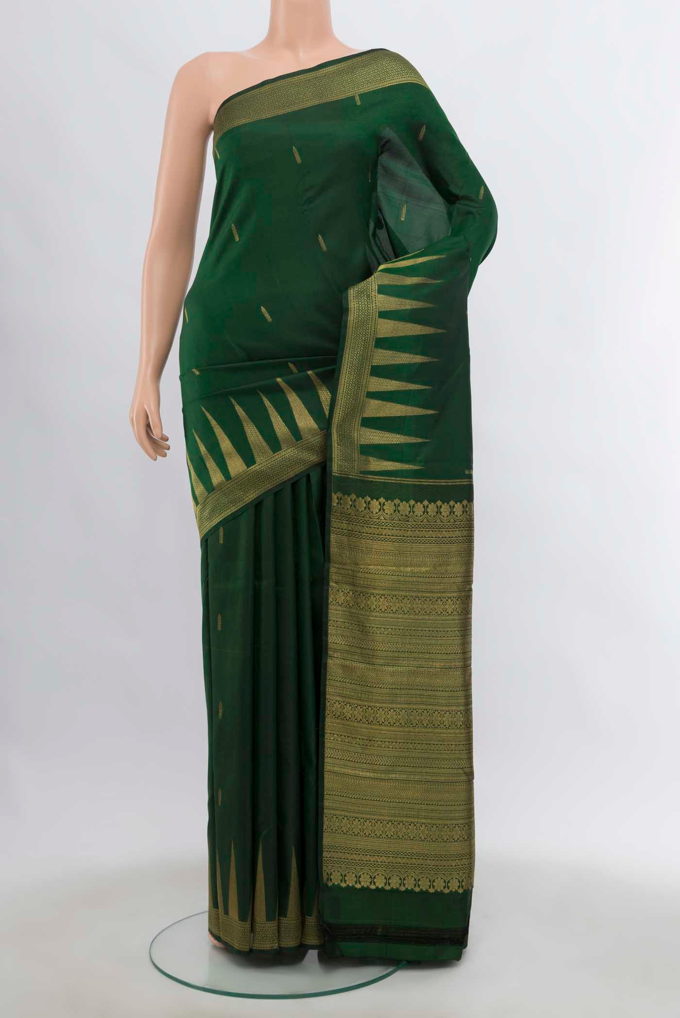 Bottle Green Kanchipuram Silk Saree