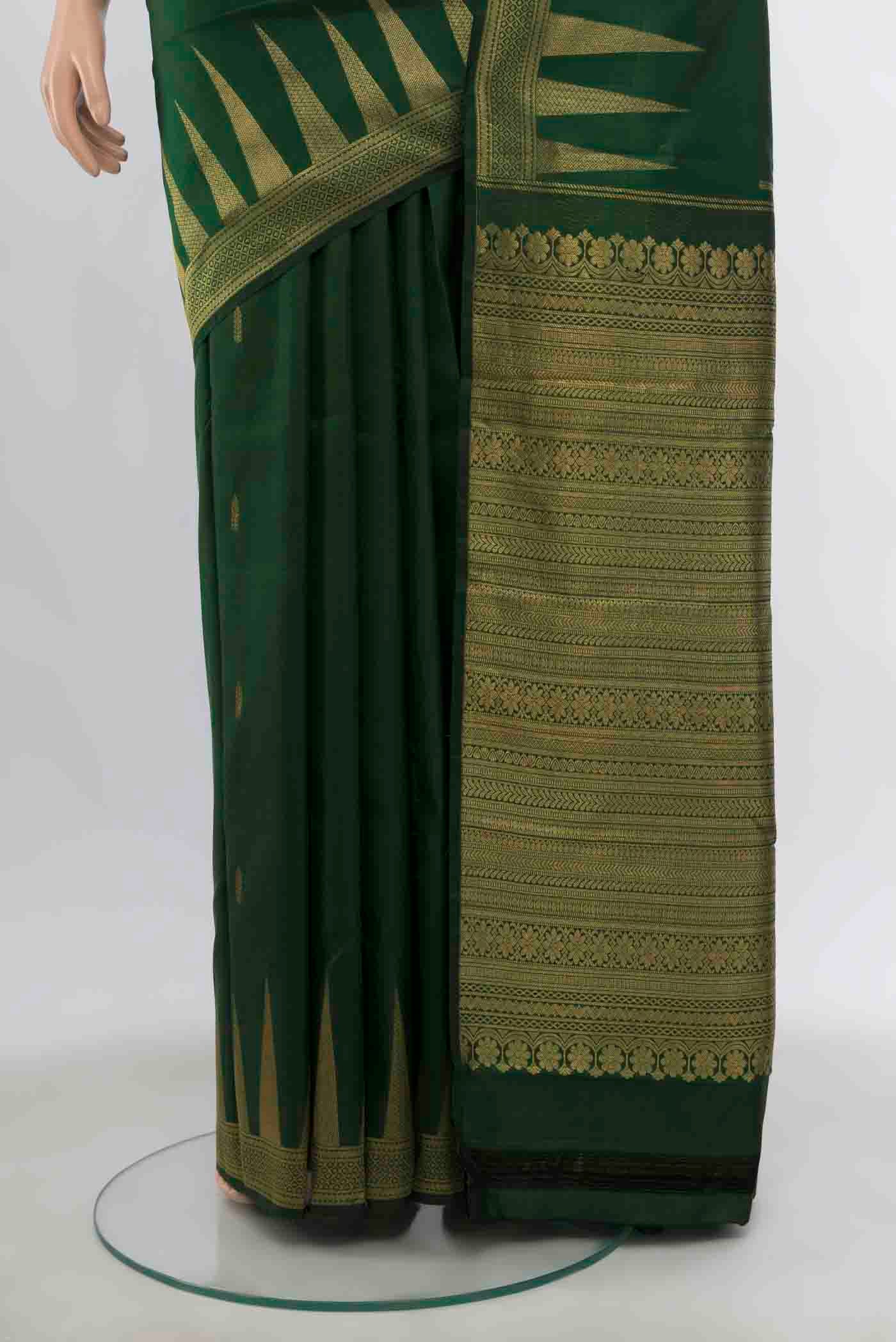 Bottle Green Kanchipuram Silk Saree - Image 3