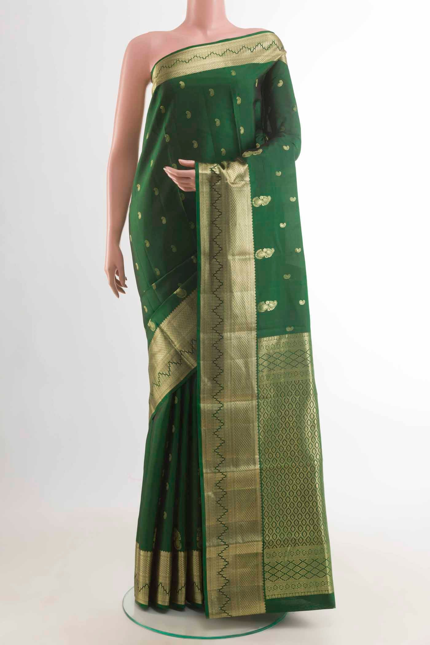 Bottle Green Kanchipuram Silk Saree