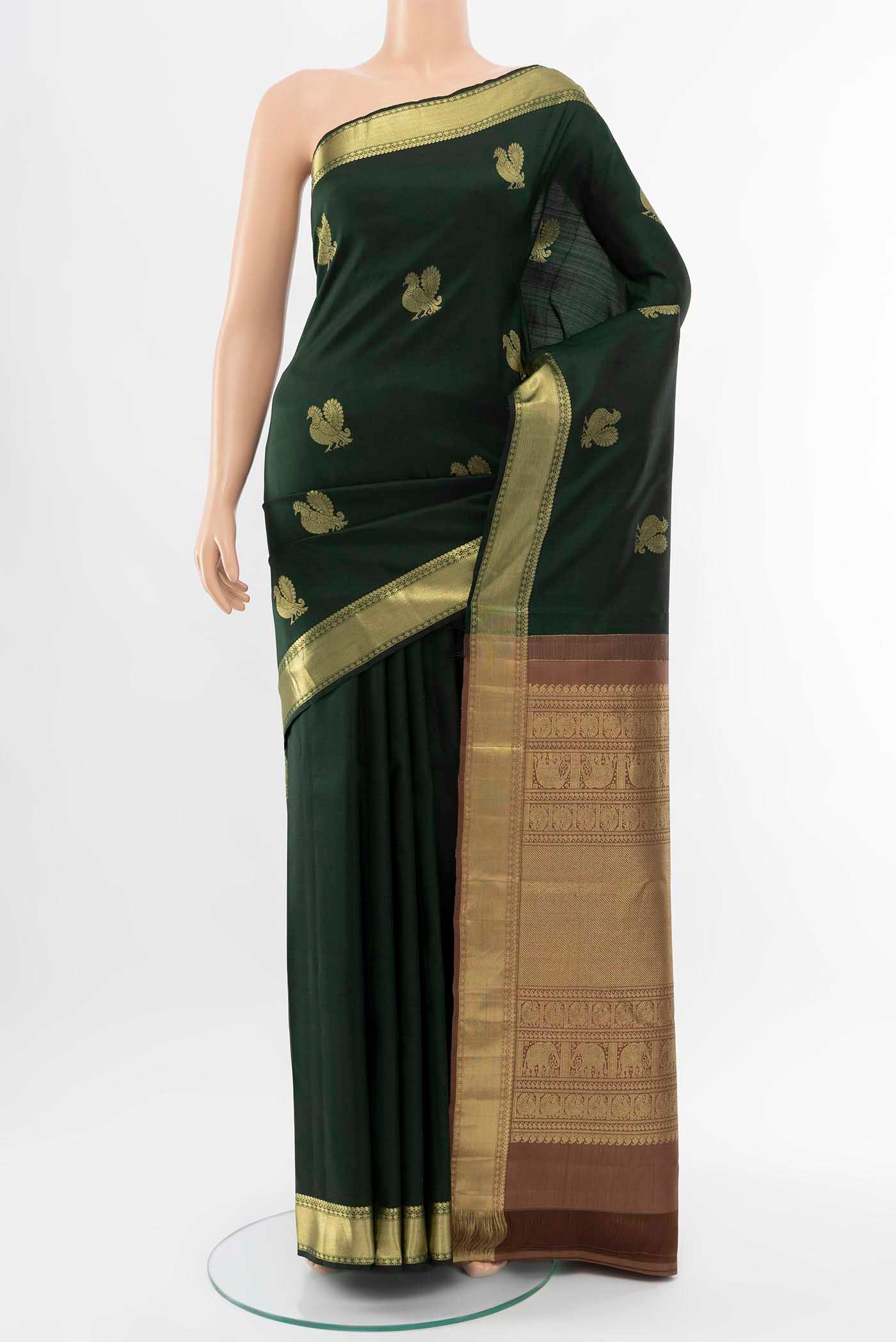 Bottle Green Kanchipuram Silk Saree