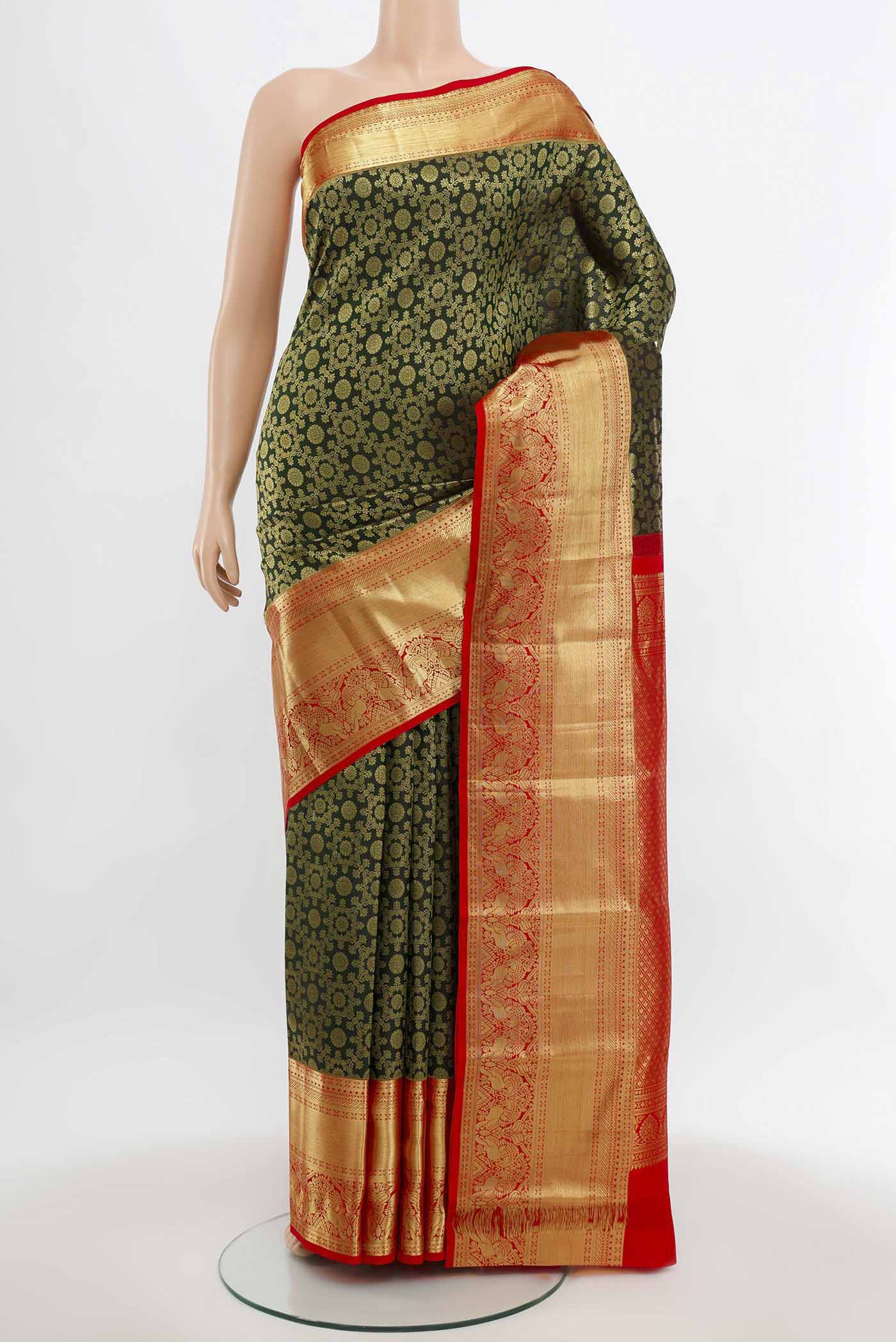 Bottle Green Kanchipuram Silk Saree