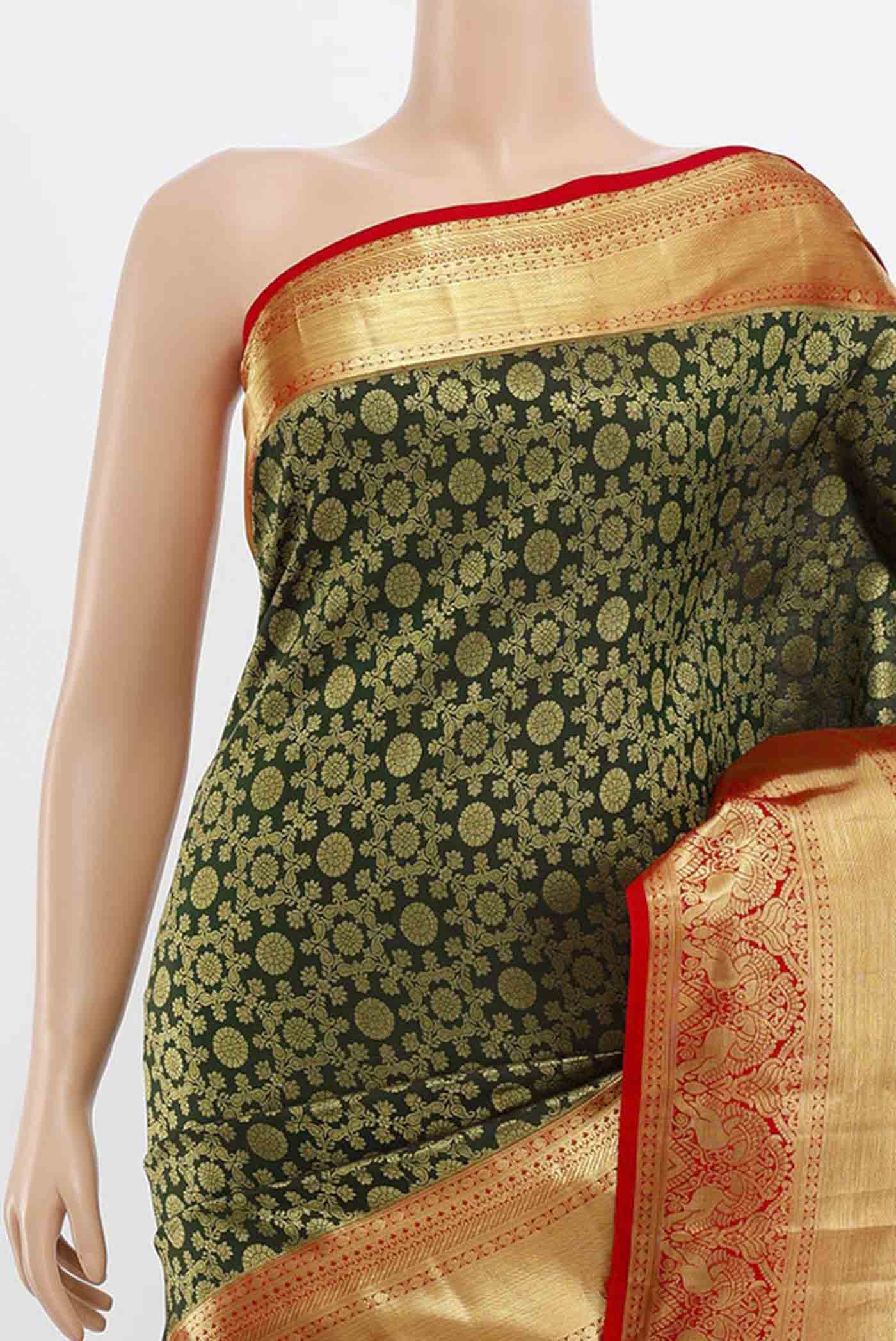 Bottle Green Kanchipuram Silk Saree - Image 2