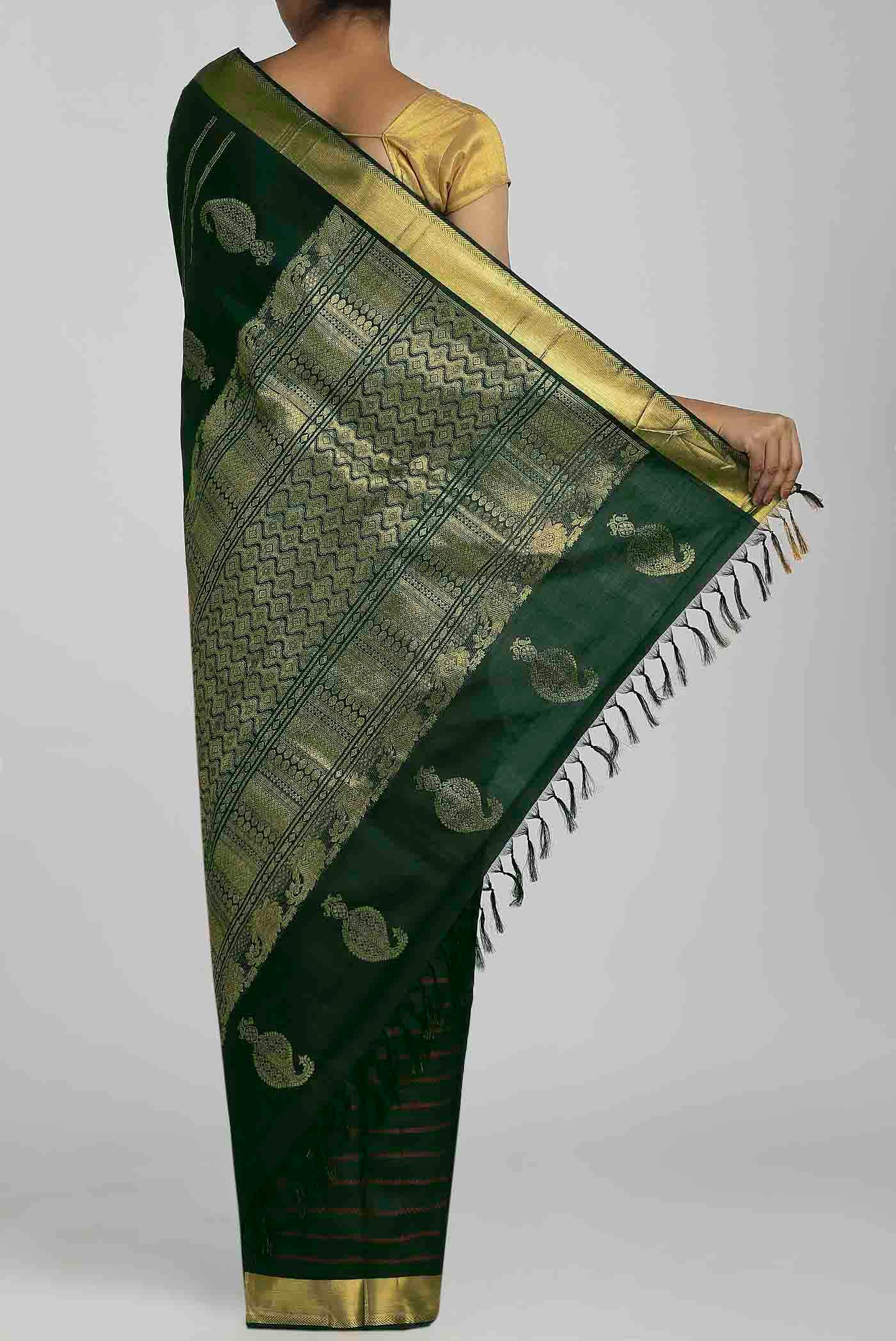 Bottle Green Kanchipuram Silk Saree - Image 2