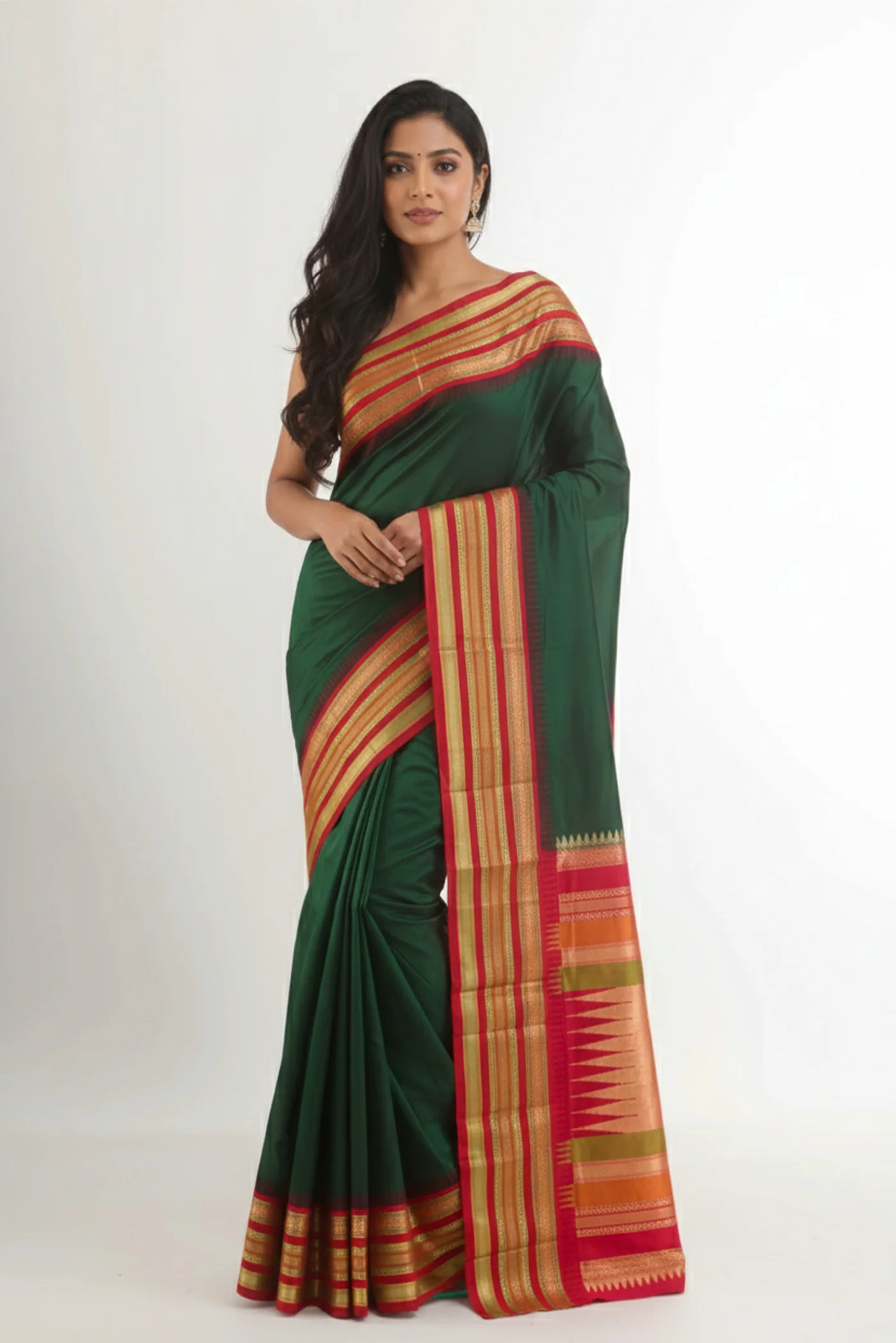 Bottle Green Bangalore Silk Saree