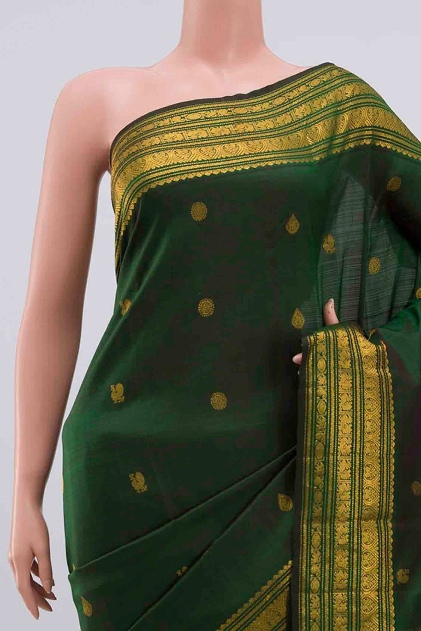 Bottle Green Kanjivaram Silk Saree - Image 2