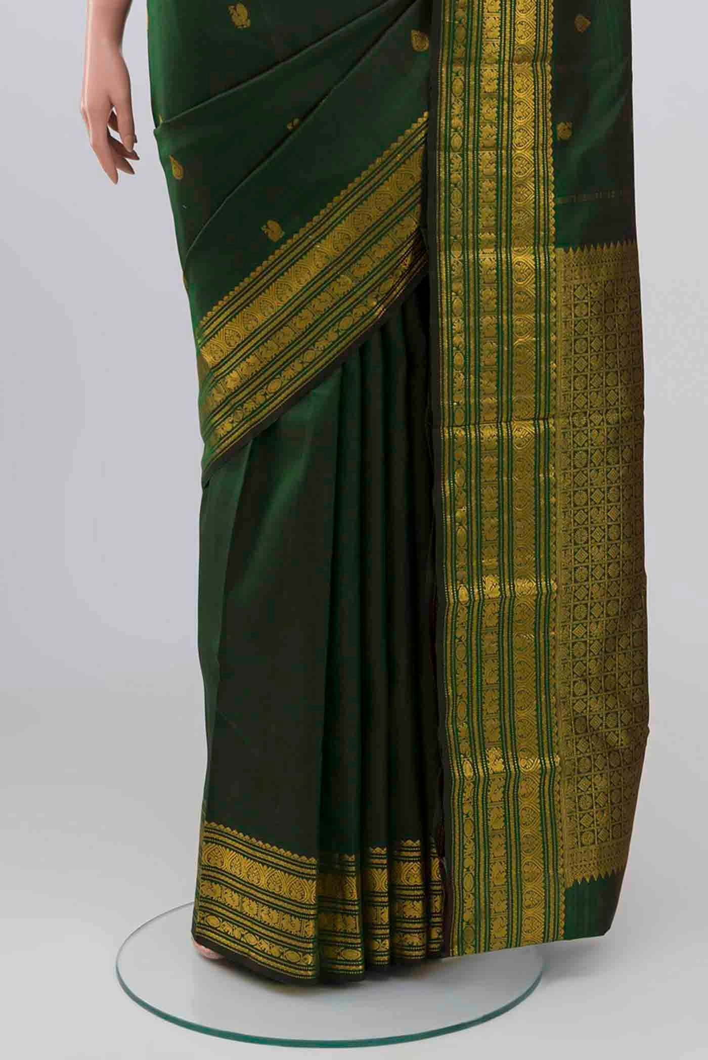 Bottle Green Kanjivaram Silk Saree - Image 3