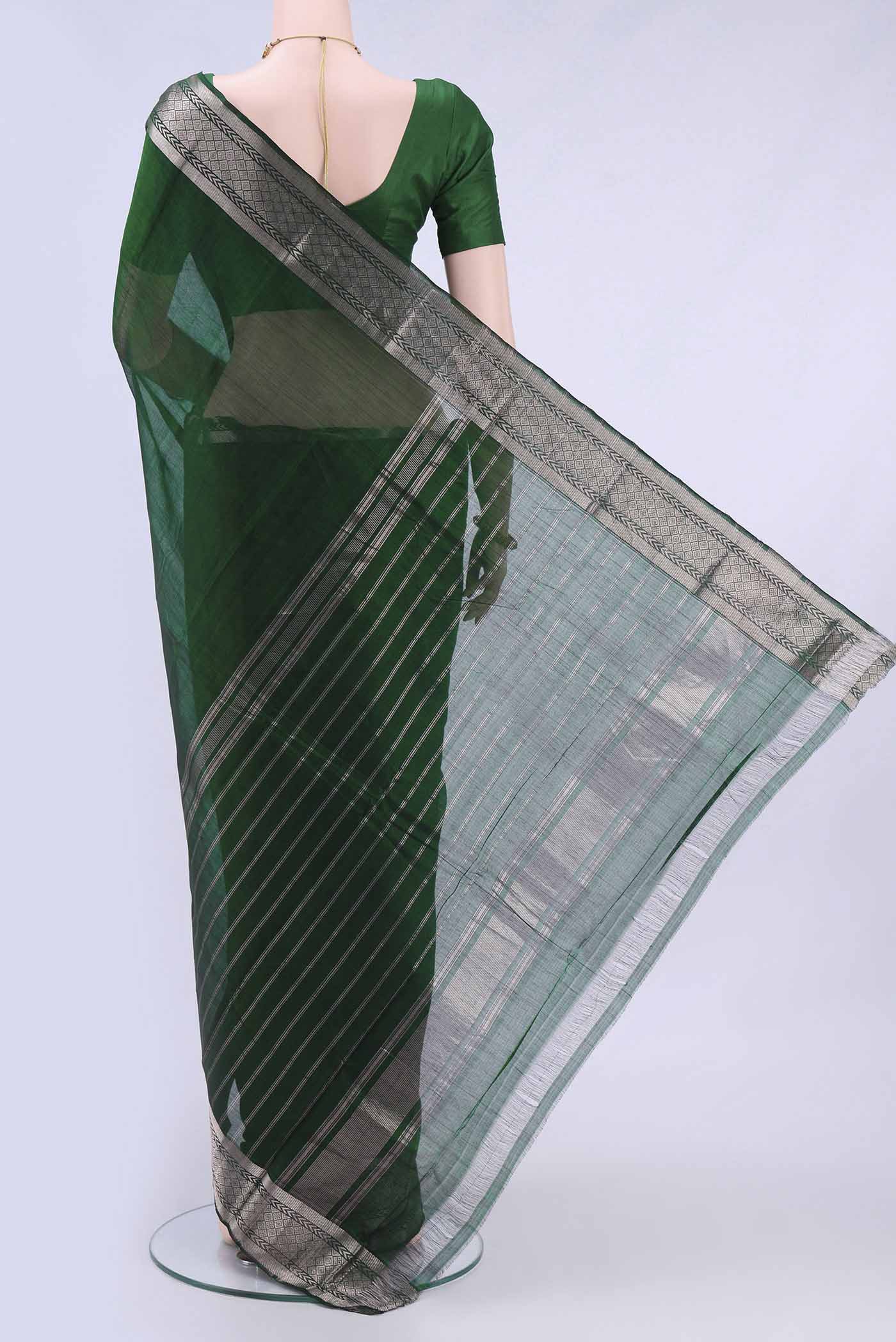 Bottle Green Mangalagiri Cotton Saree - Image 3