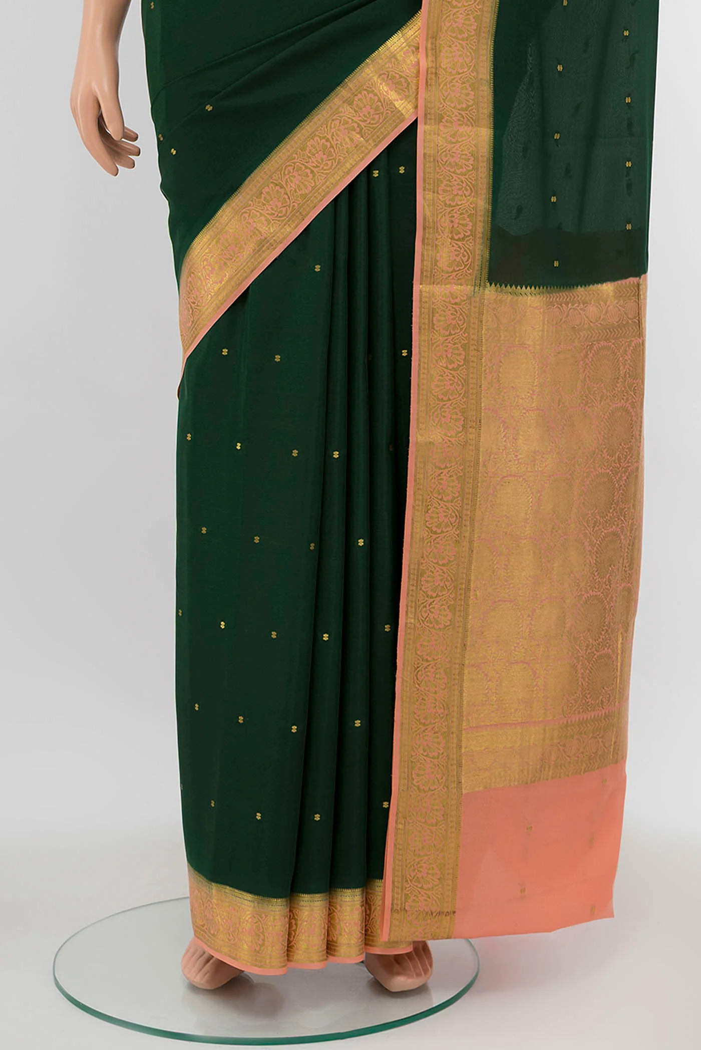 Bottle Green Mysore Crepe Saree - Image 3