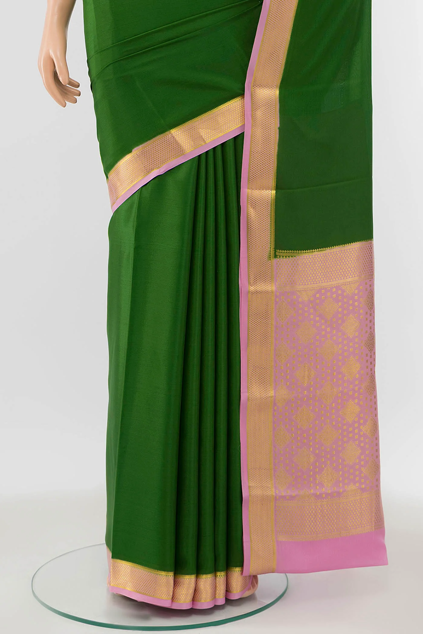 Bottle Green Mysore Crepe Saree - Image 3