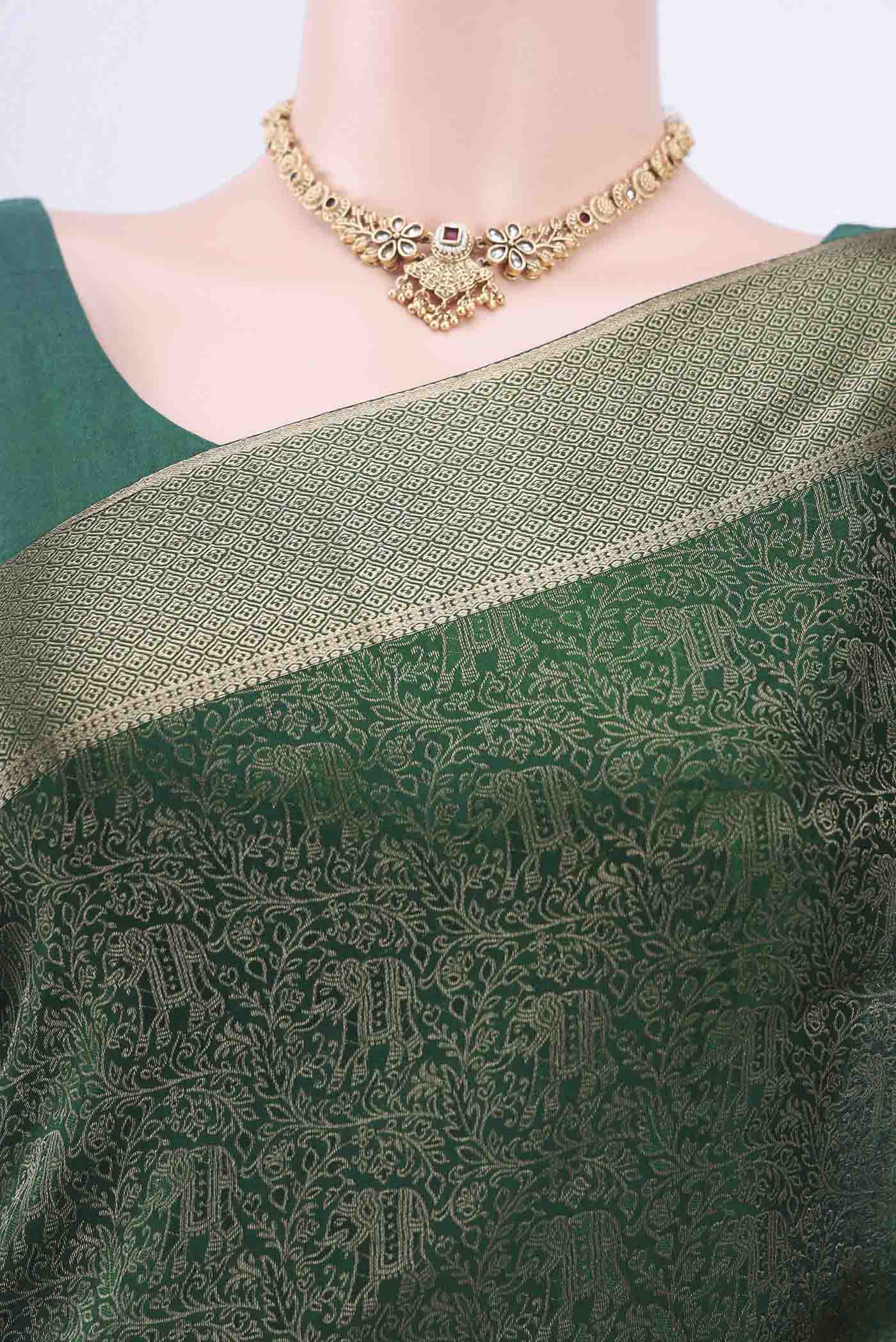 Bottle Green Mysore Crepe Saree - Image 2