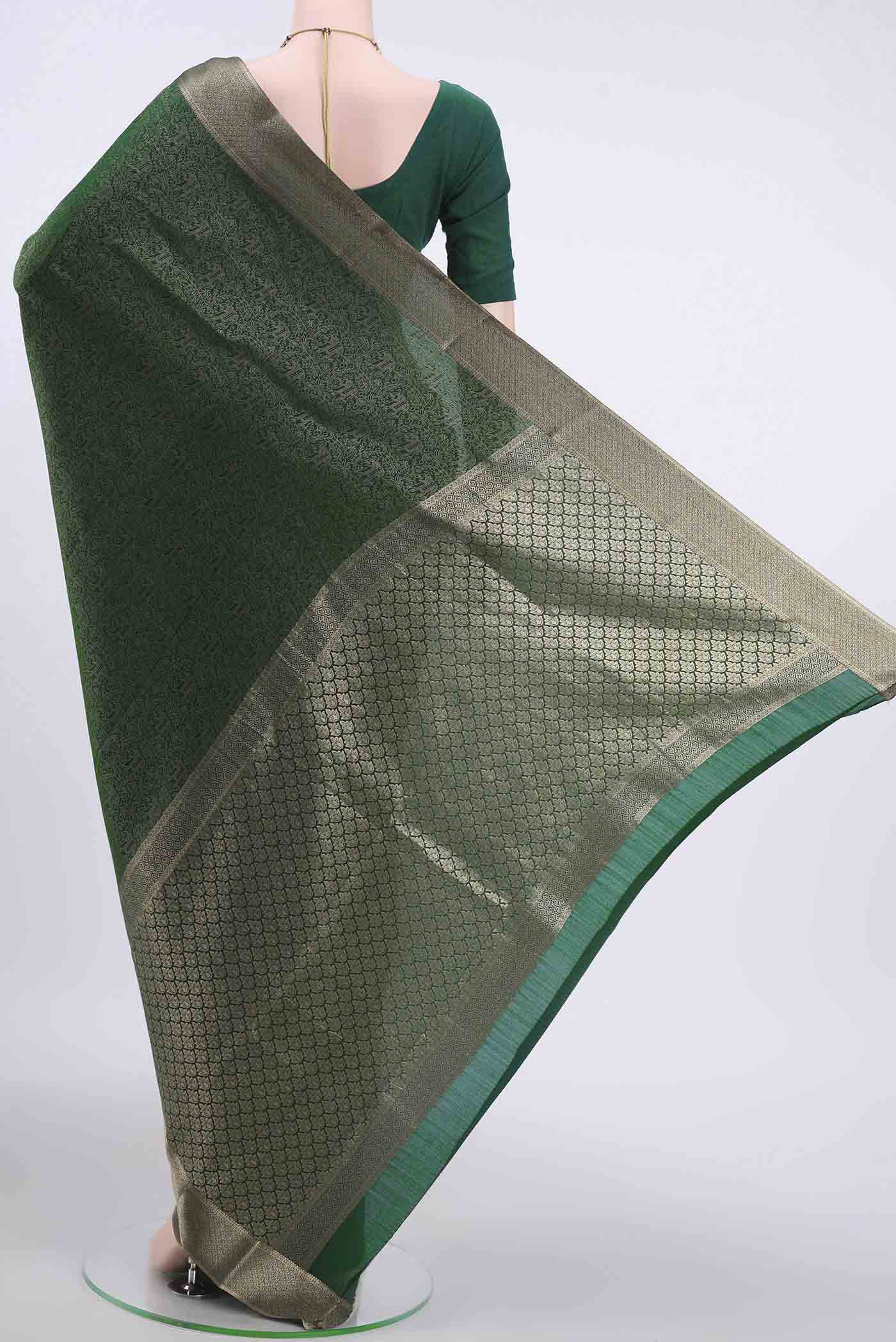 Bottle Green Mysore Crepe Saree - Image 3