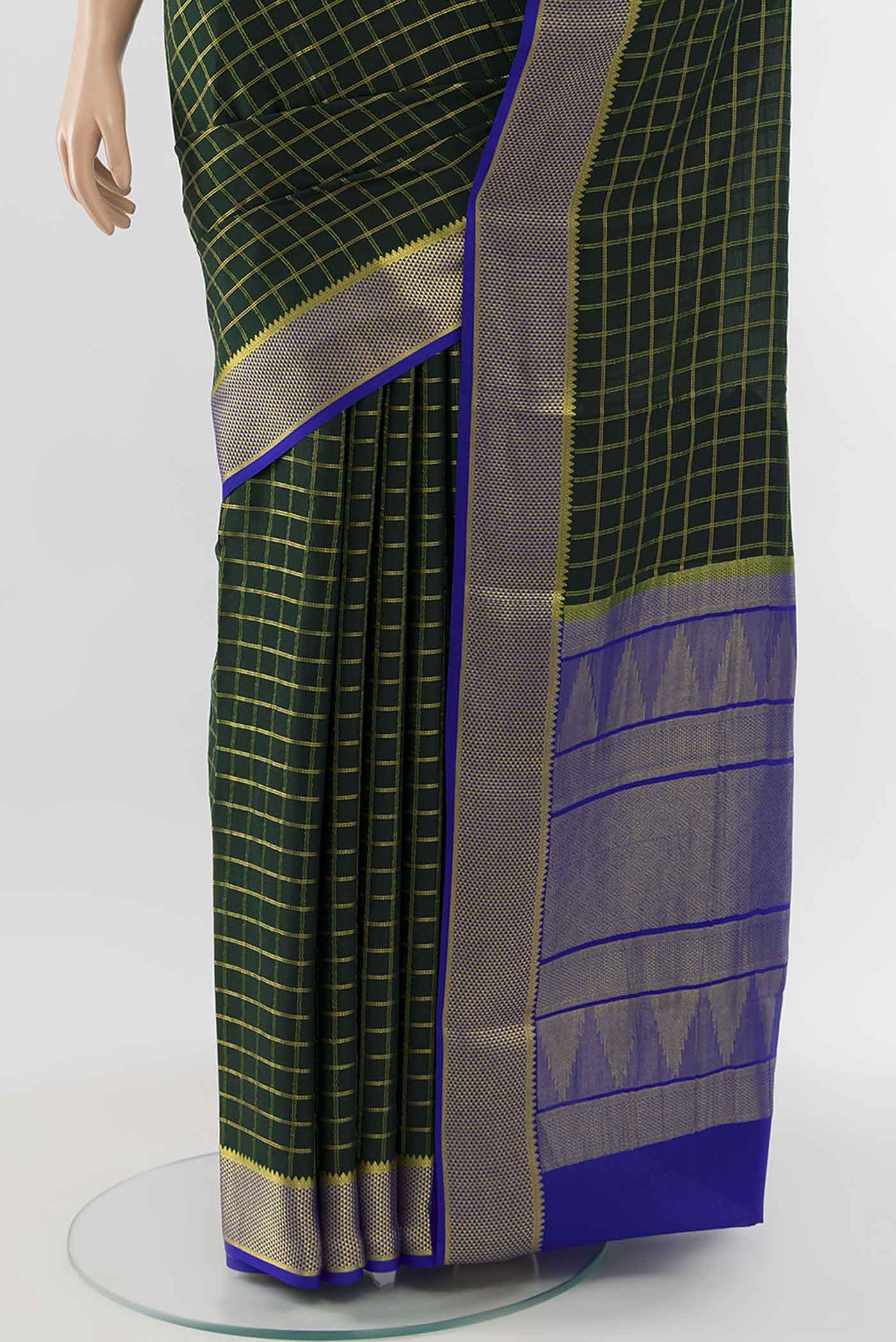 Bottle Green Mysore Crepe Saree - Image 3