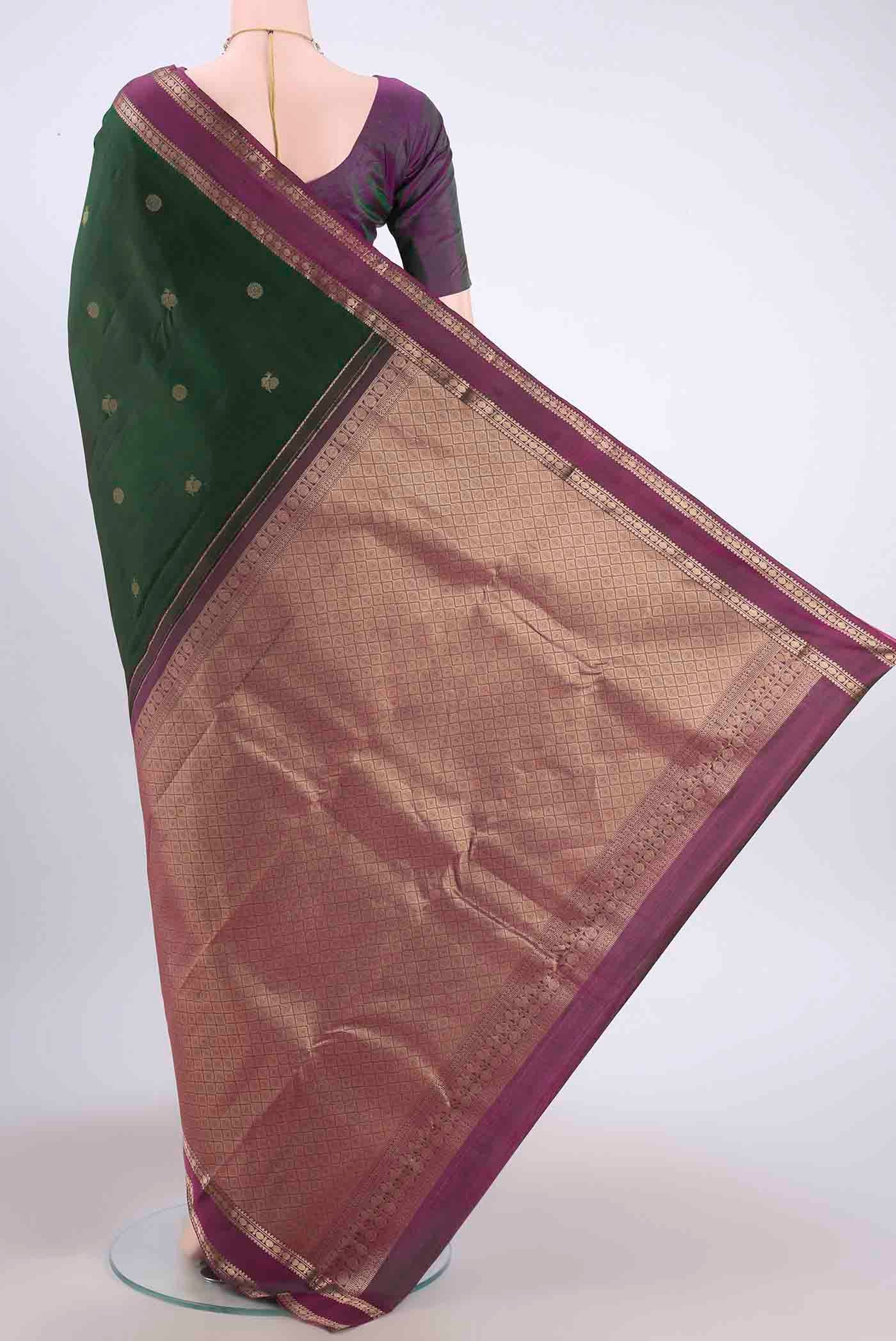 Bottle Green Kanchipuram Silk Saree - Image 3
