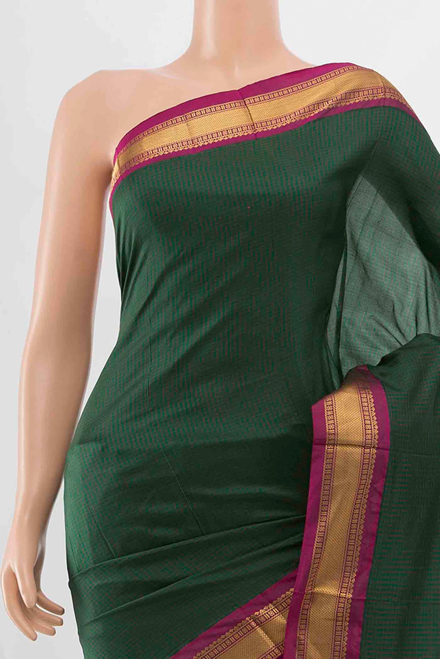 Bottle Green Narayanpet Silk Saree - Image 2