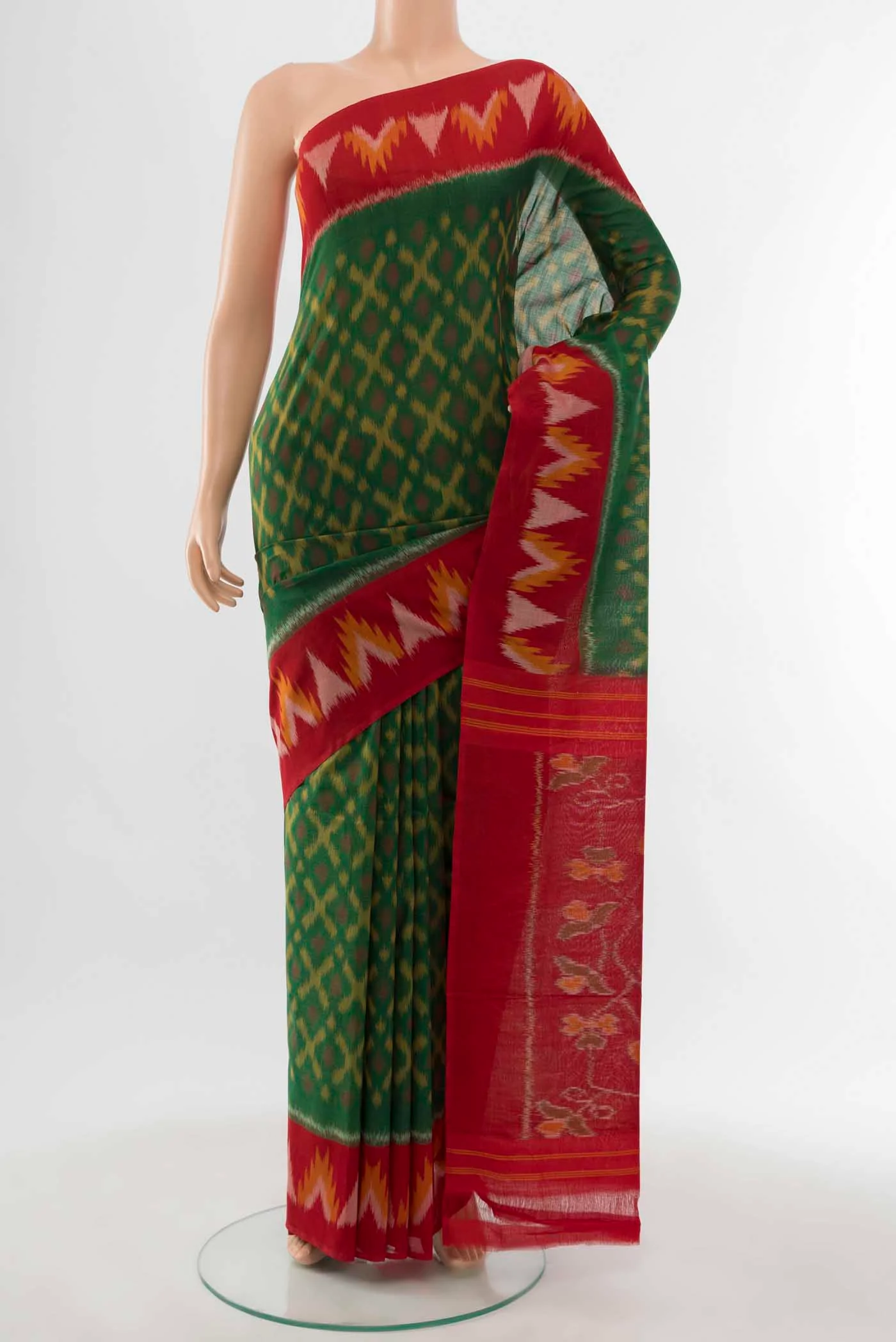 Bottle Green Pochampally Cotton Saree