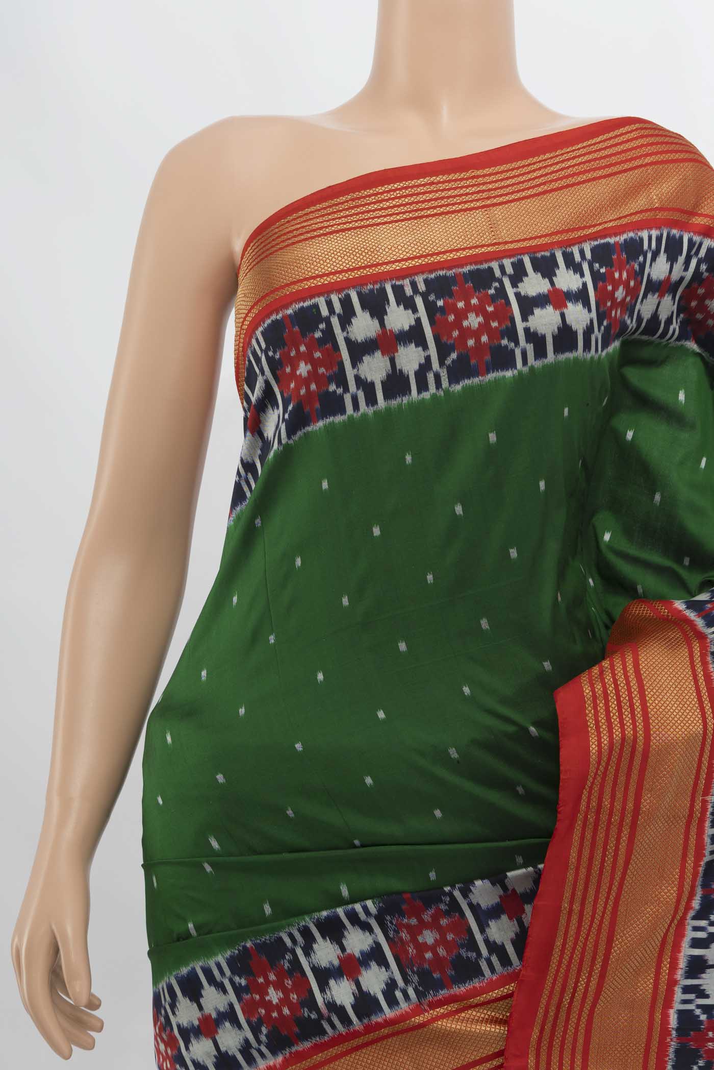 Green Pochampally Silk Saree - Image 2