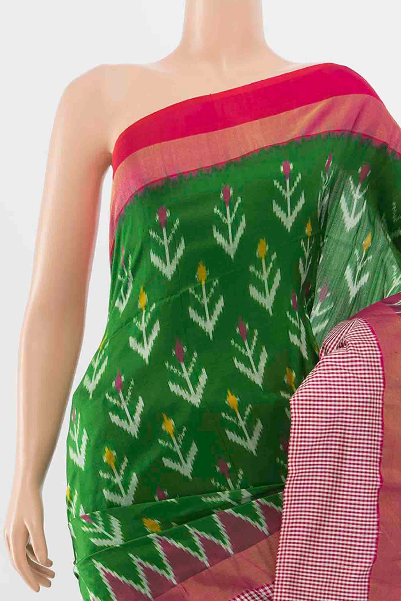Green Pochampally Silk Saree - Image 2