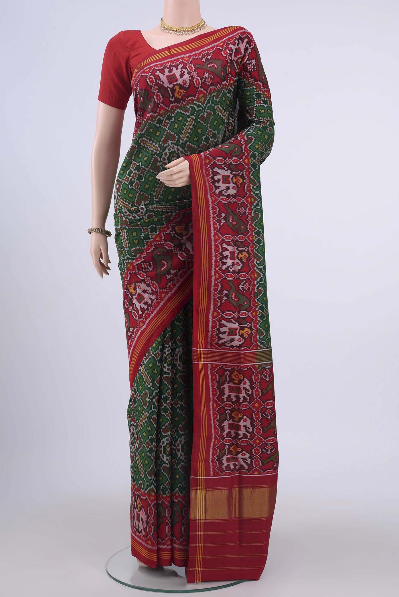 Bottle Green Pochampally Silk Saree