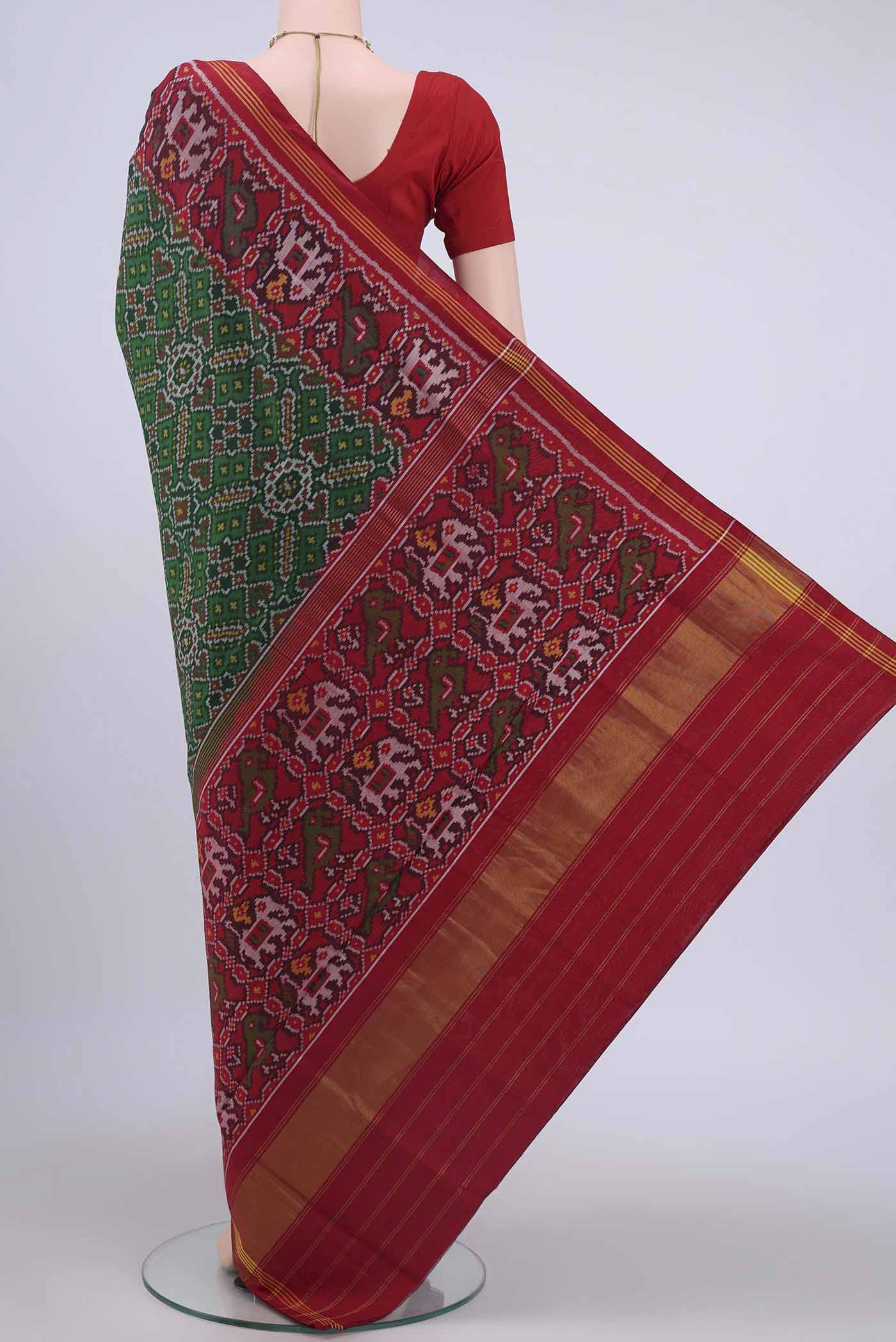 Bottle Green Pochampally Silk Saree - Image 3