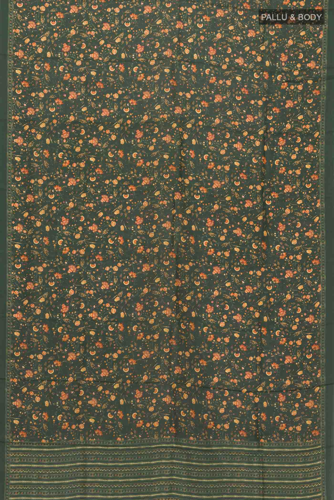 Bottle Green Printed Silk Saree - Image 5