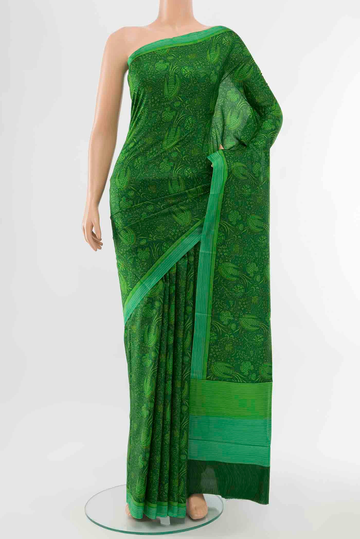 Bottle Green Printed Silk Saree