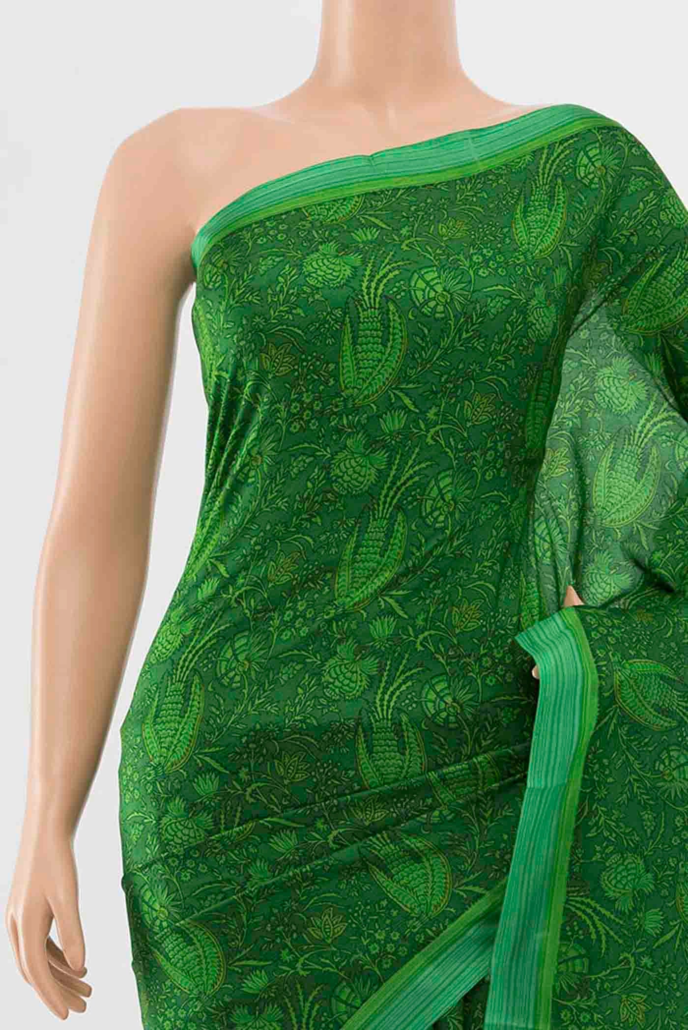 Bottle Green Printed Silk Saree - Image 2