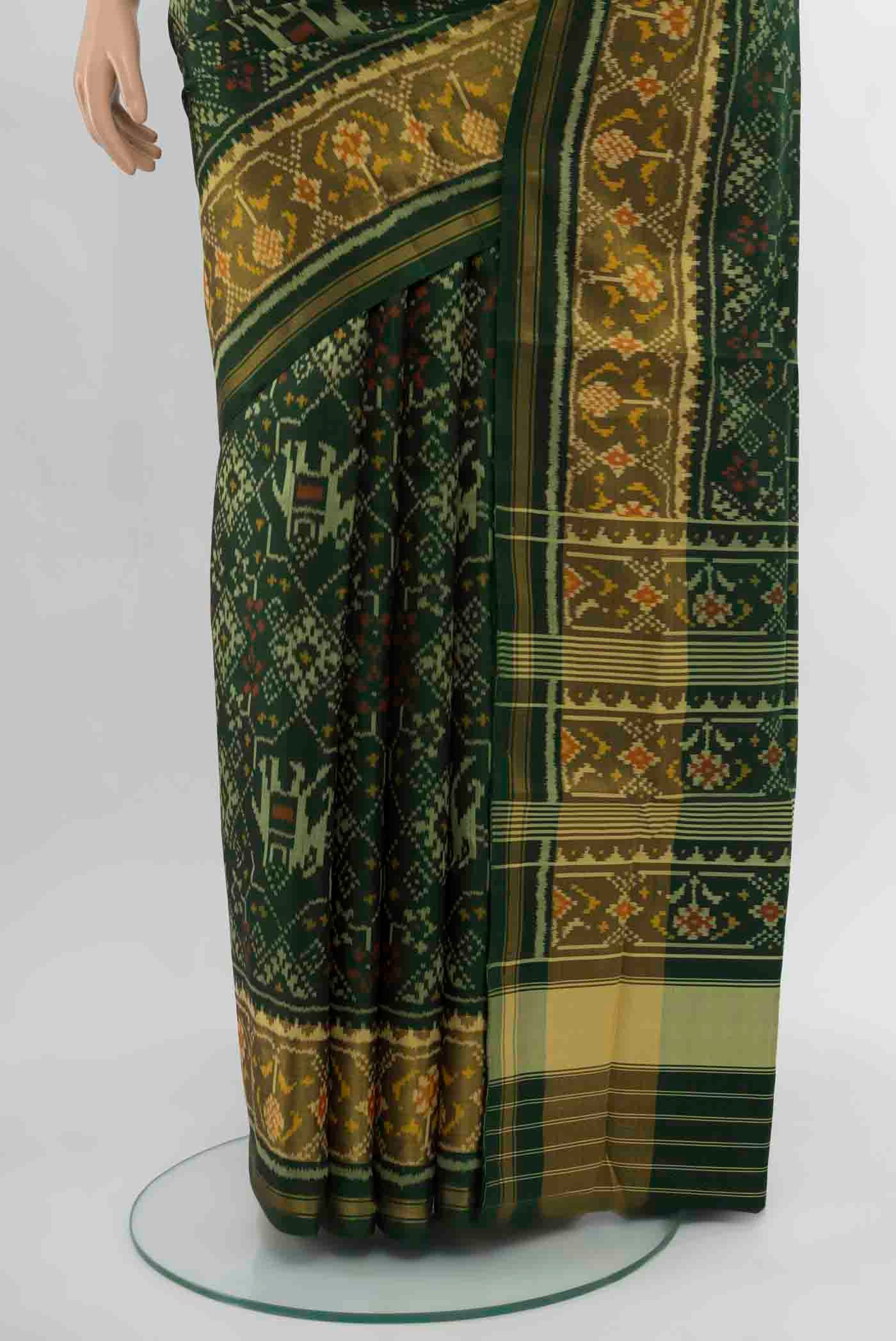 Bottle Green Rajkot Patola Silk Saree - Image 3