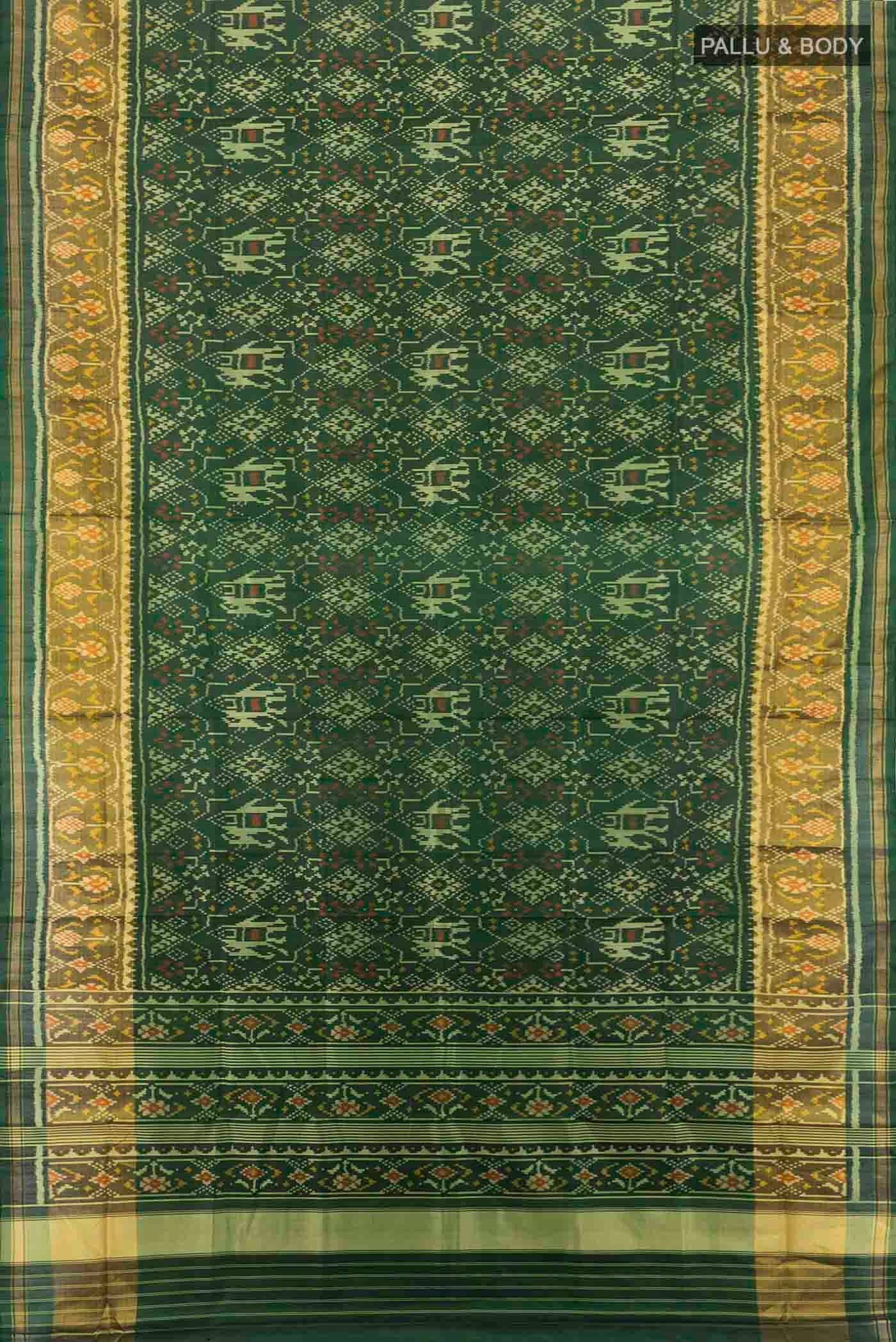 Bottle Green Rajkot Patola Silk Saree - Image 5