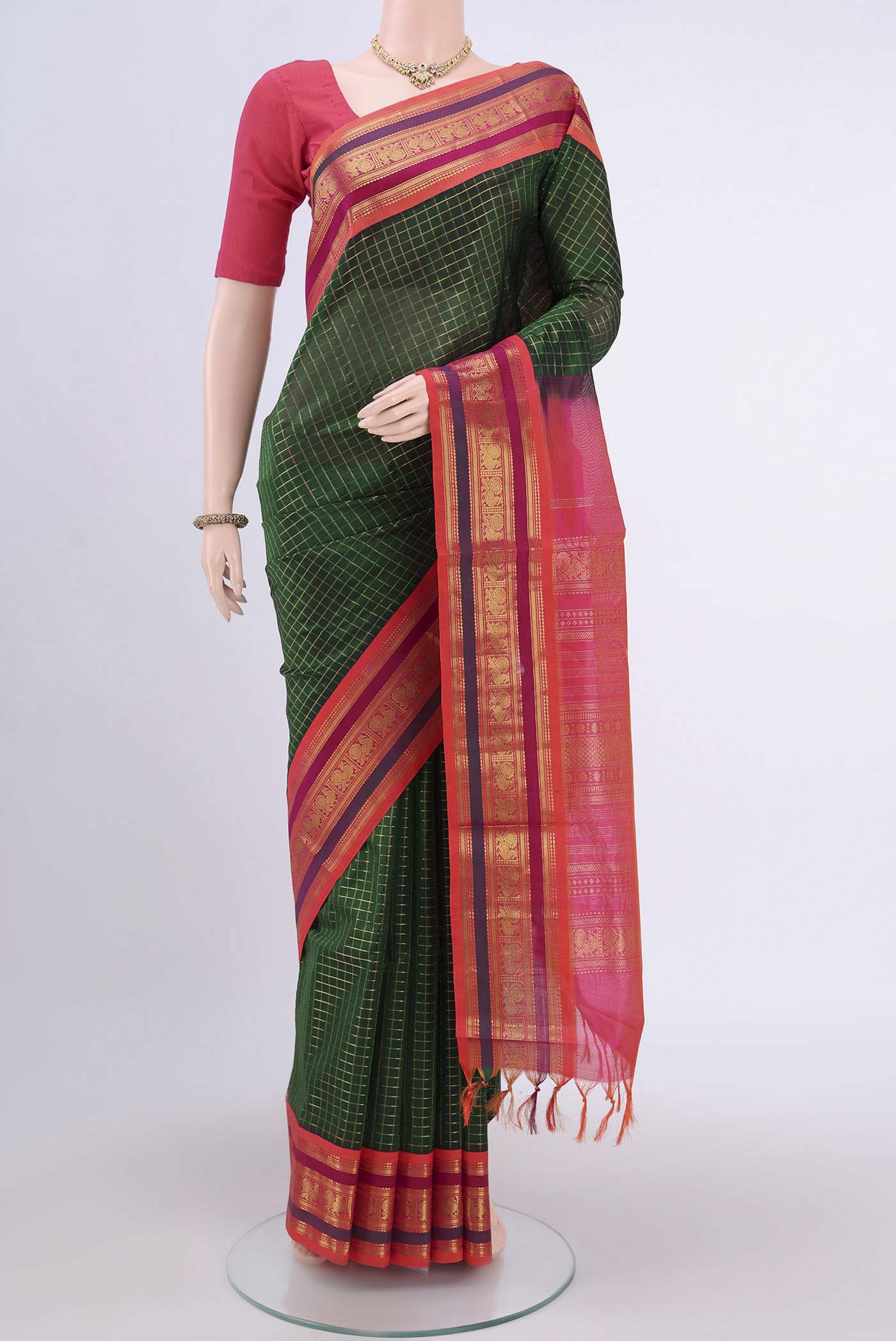 Bottle Green Silk Cotton Saree