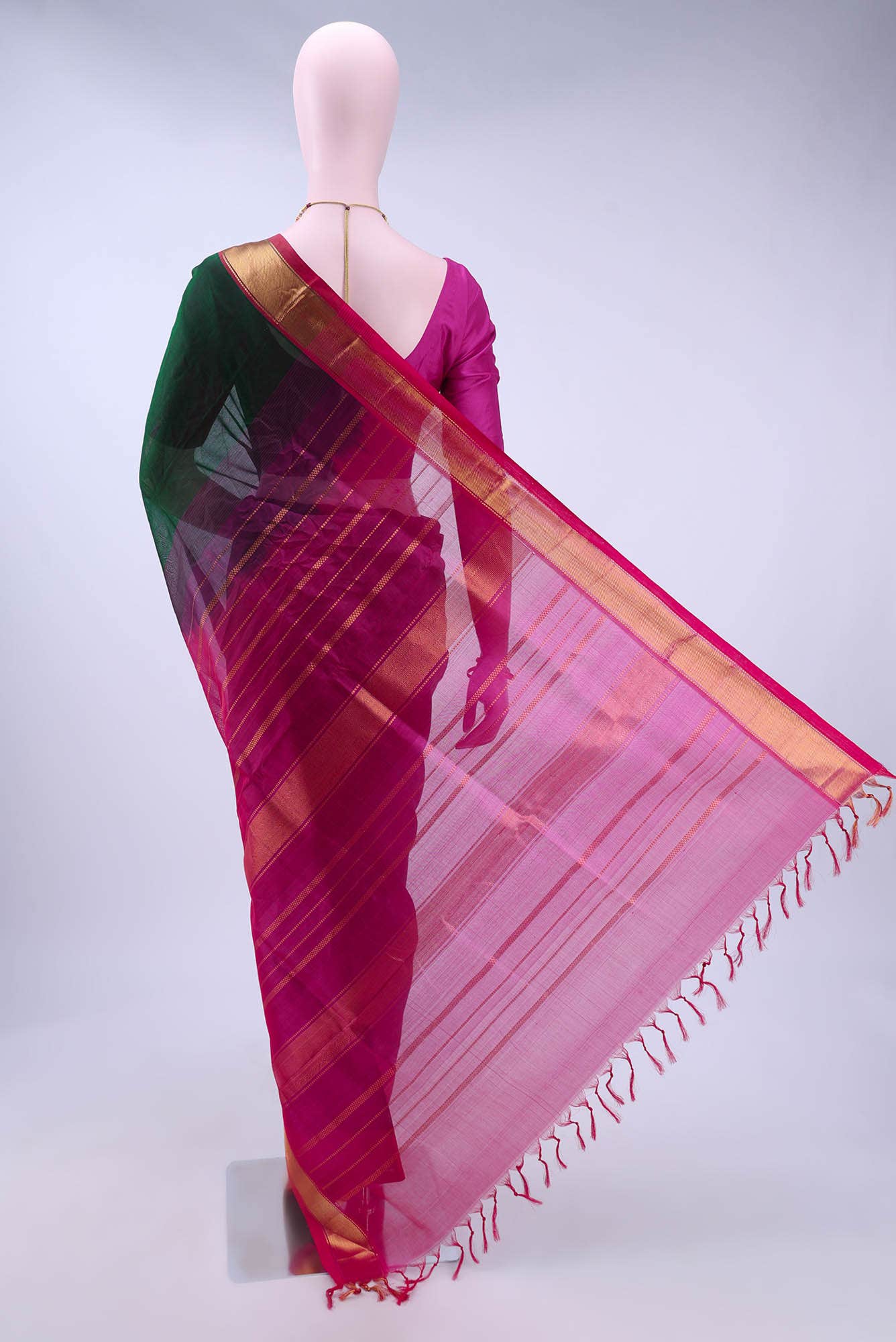 Bottle Green Silk Cotton Saree - Image 3