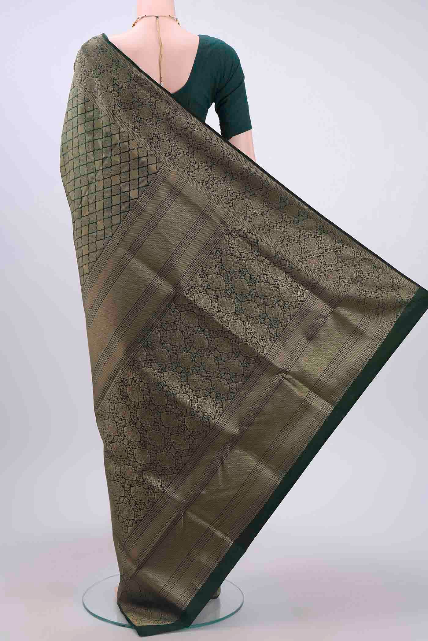 Bottle Green Soft Silk Saree - Image 3