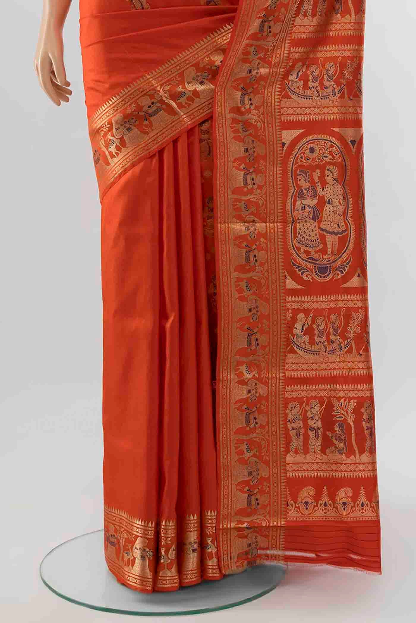 Brick Orange Baluchari Silk Saree - Image 3