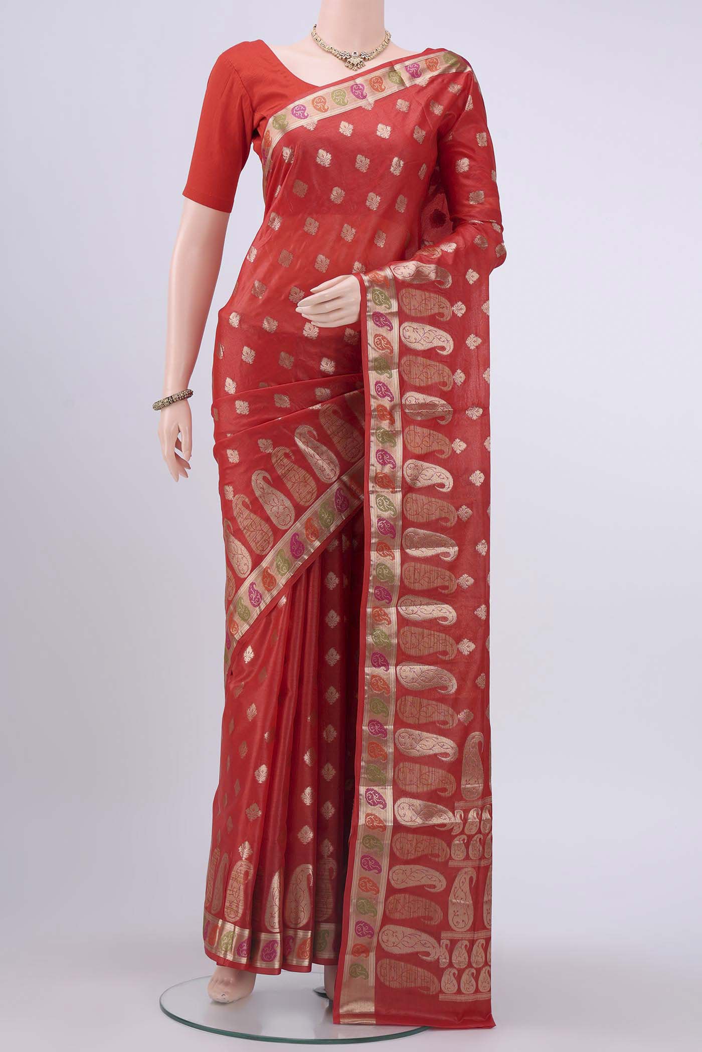 Red Banarasi Tussar Silk Saree