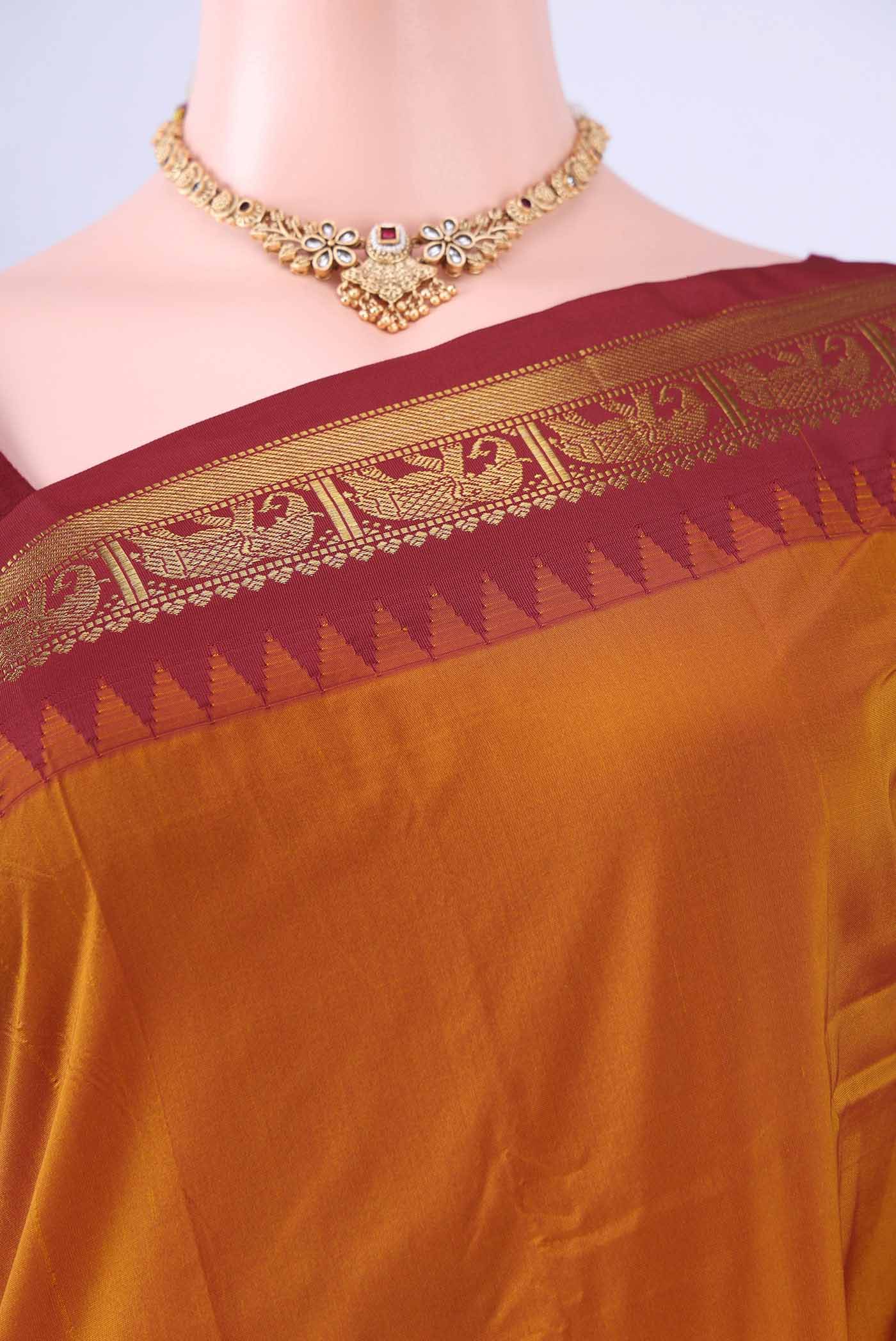 Brick Orange Bangalore Silk Saree - Image 2