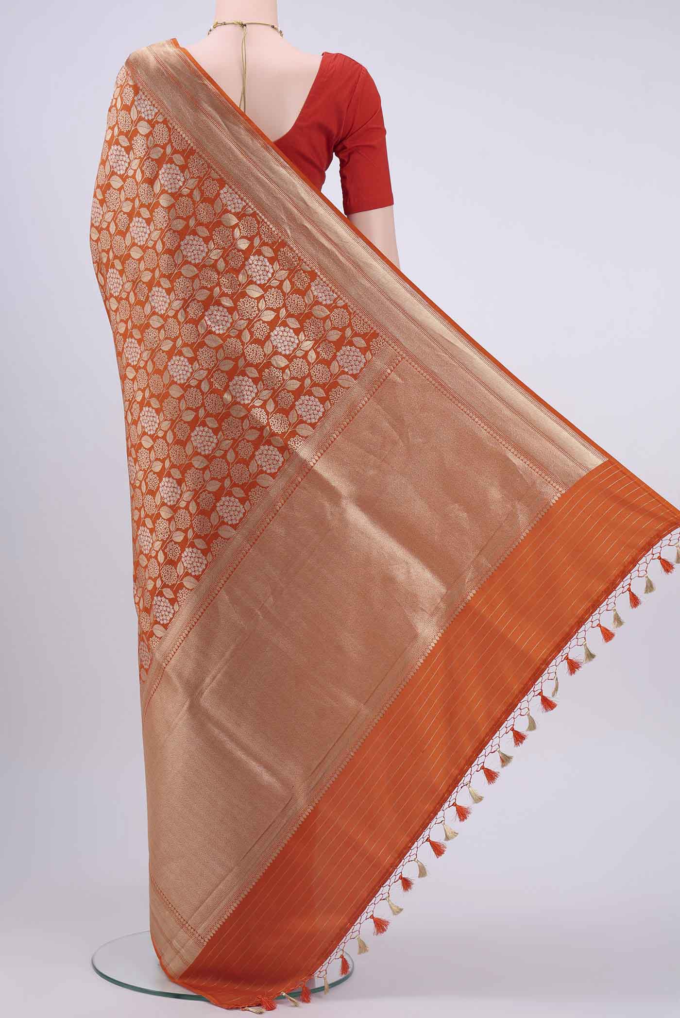 Brick Orange Dual Tone Banarasi Silk Saree - Image 3