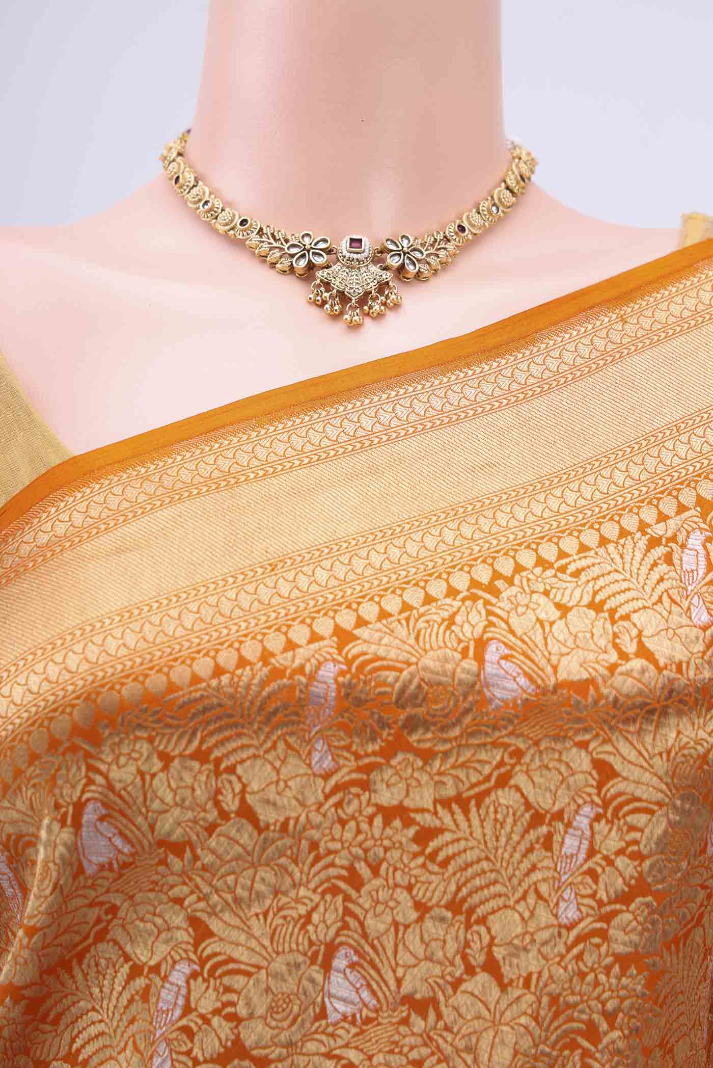 Brick Orange Dual Tone Banarasi Silk Saree - Image 2